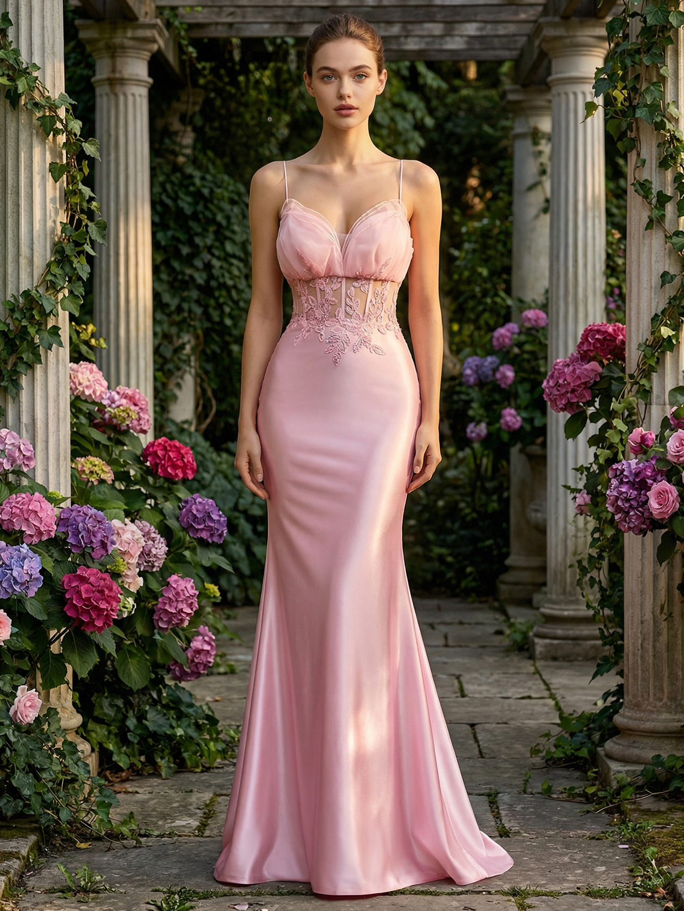 Mermaid Spaghetti Straps Sleeveless Long Prom Dress With Appliqued