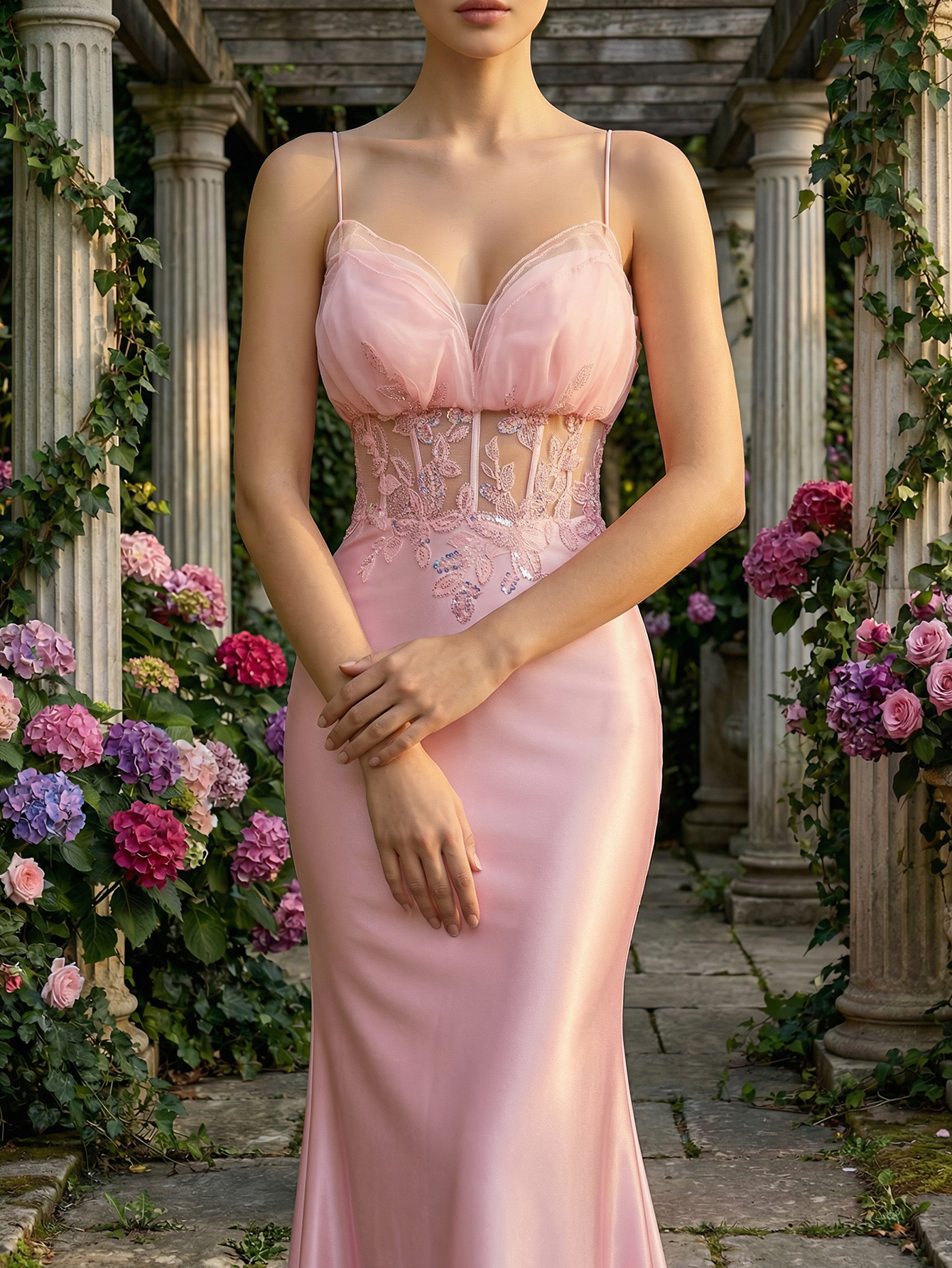 Mermaid Spaghetti Straps Sleeveless Long Prom Dress With Appliqued