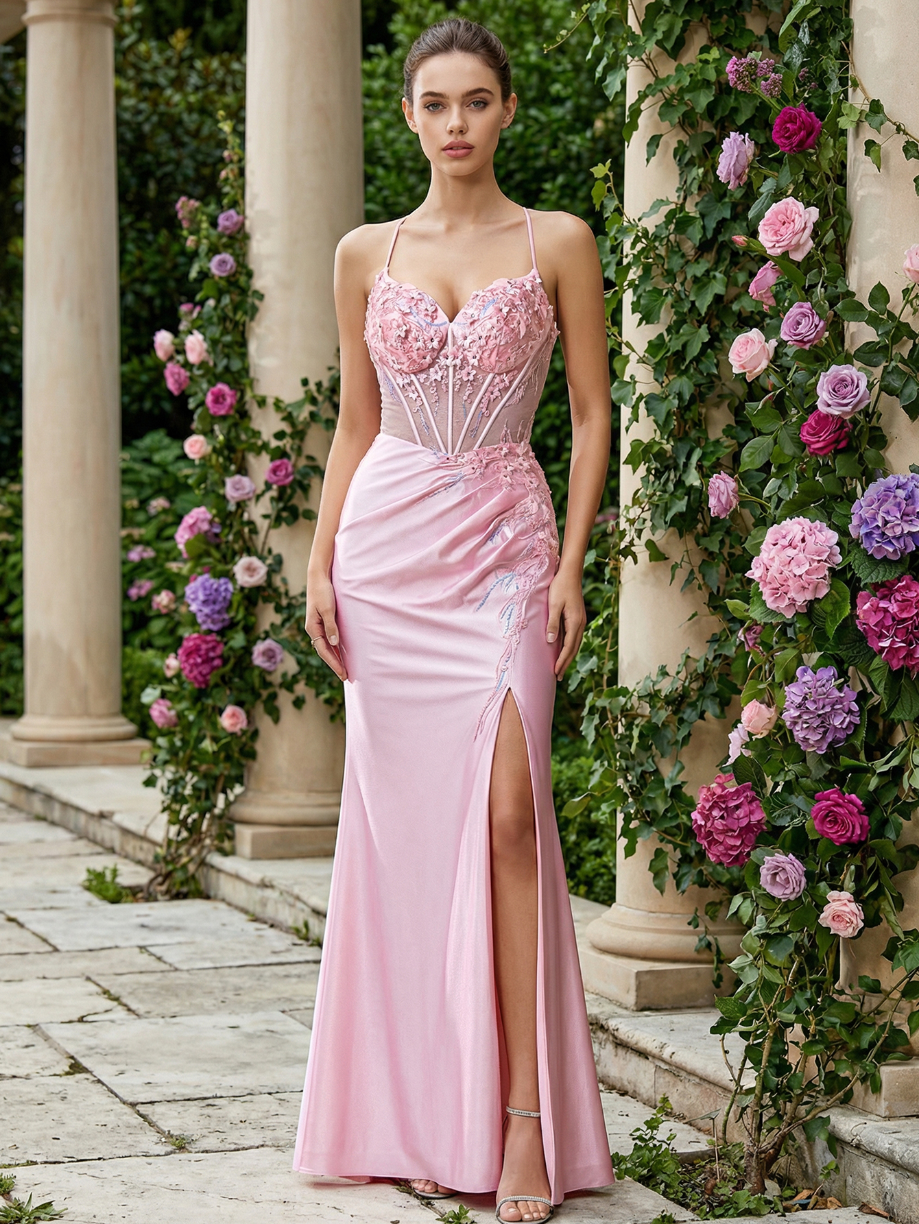 Mermaid Spaghetti Straps Sleeveless Long Prom Dress With Appliqued Beading