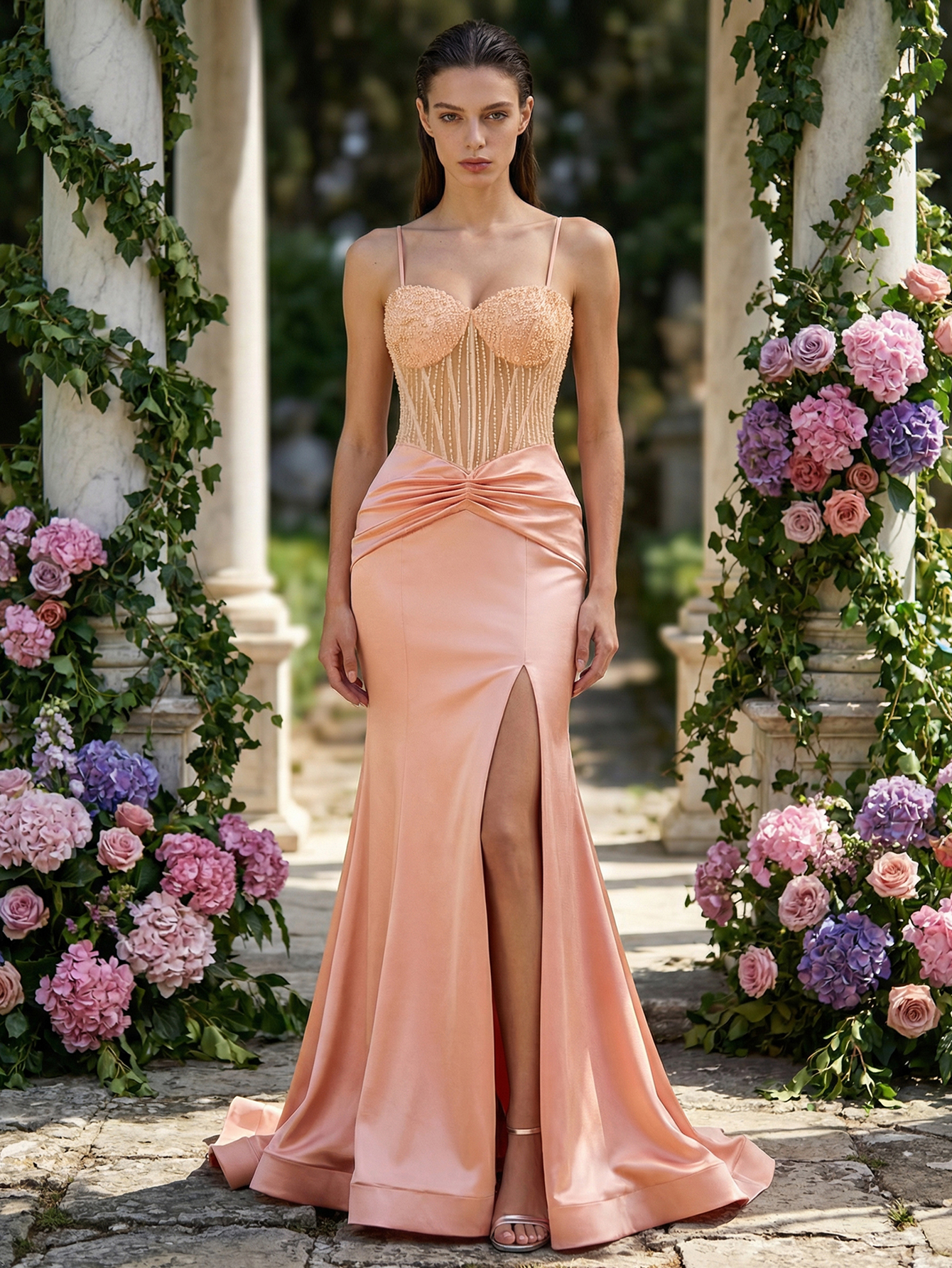 Mermaid Spaghetti Straps Sleeveless Long Prom Dress With Beading