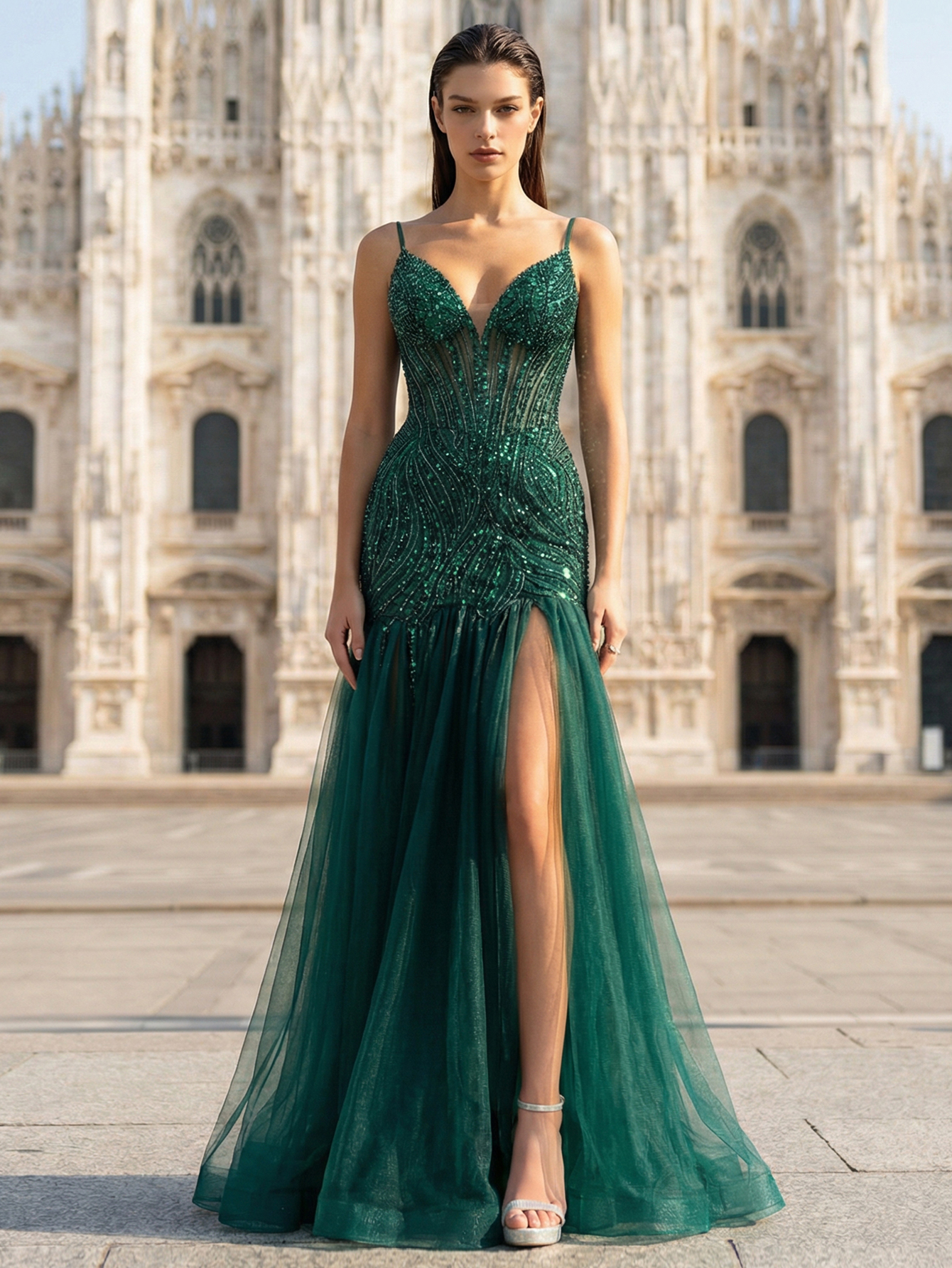 Mermaid Spaghetti Straps Sleeveless Long Prom Dress With Beading