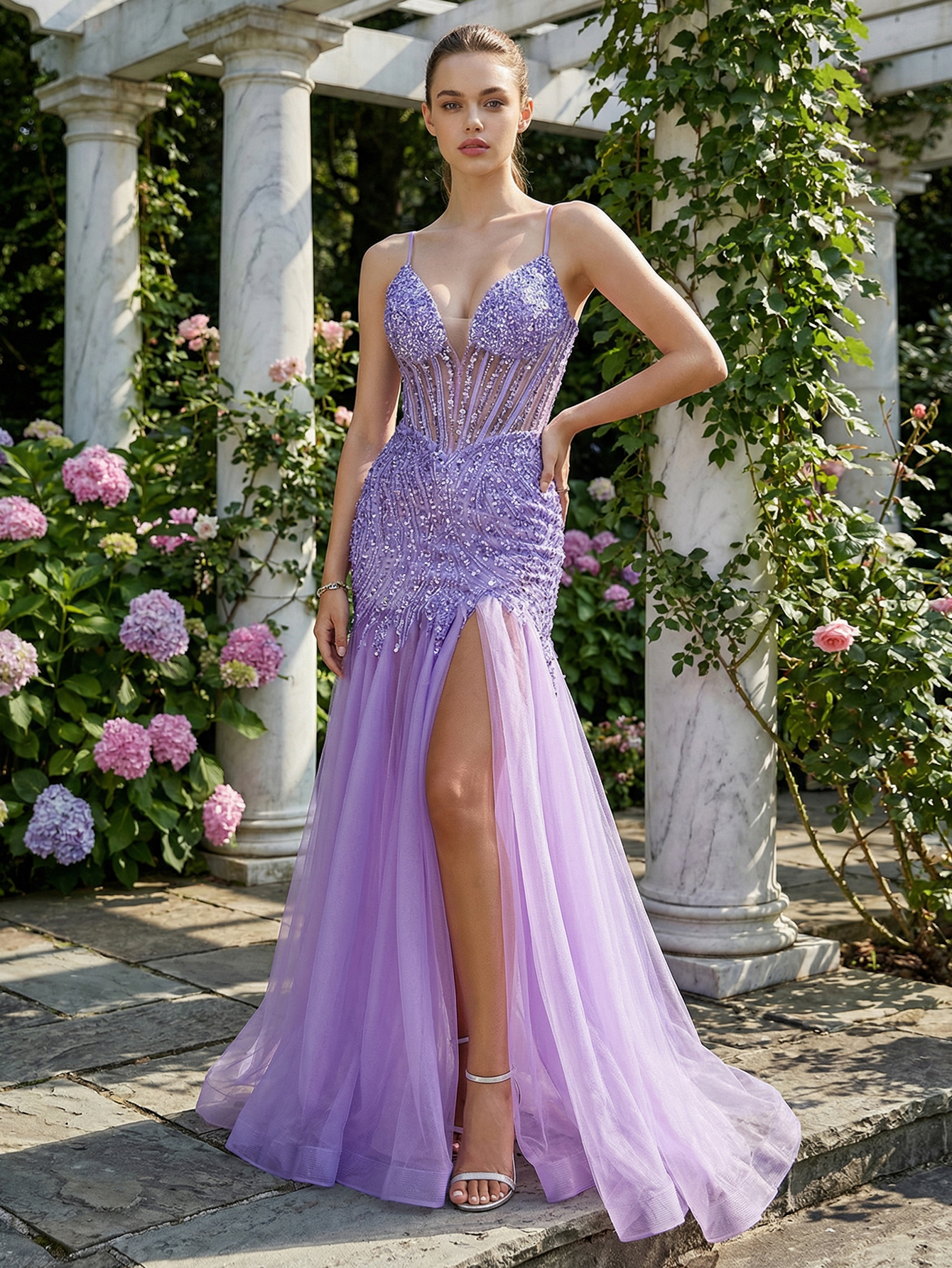 Mermaid Spaghetti Straps Sleeveless Long Prom Dress With Beading