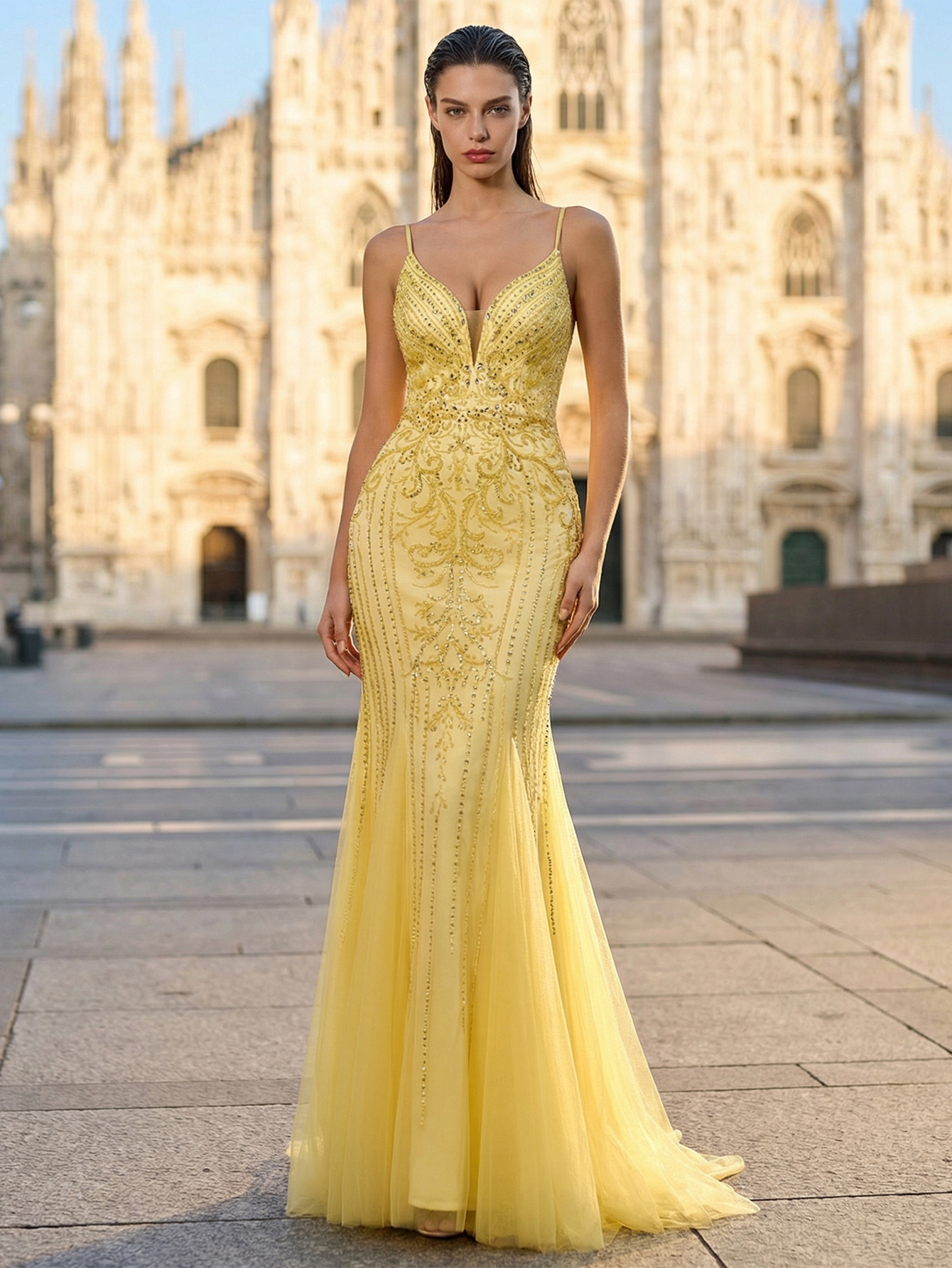 Mermaid Spaghetti Straps Sleeveless Long Prom Dress With Beading