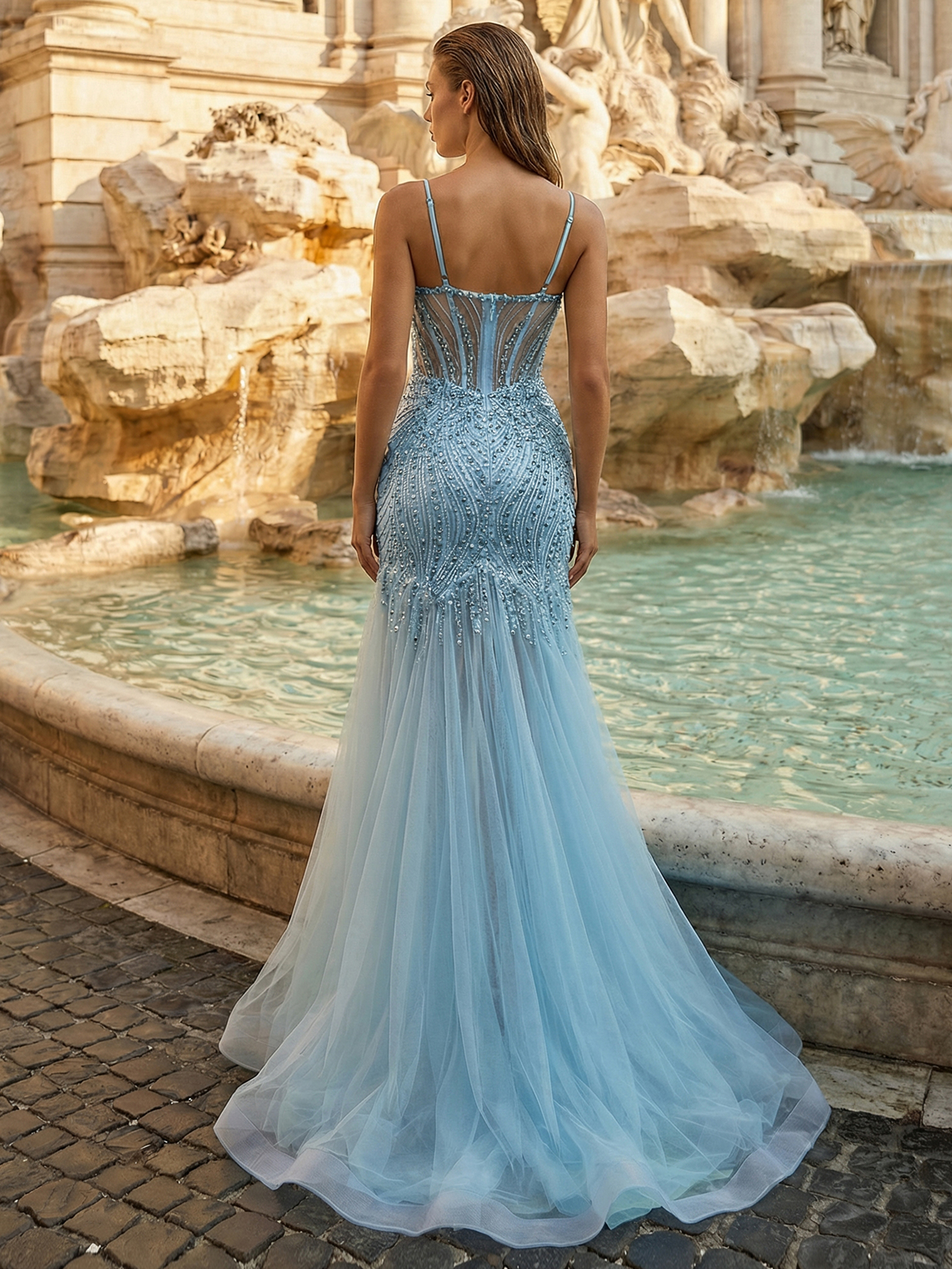 Mermaid Spaghetti Straps Sleeveless Long Prom Dress With Beading