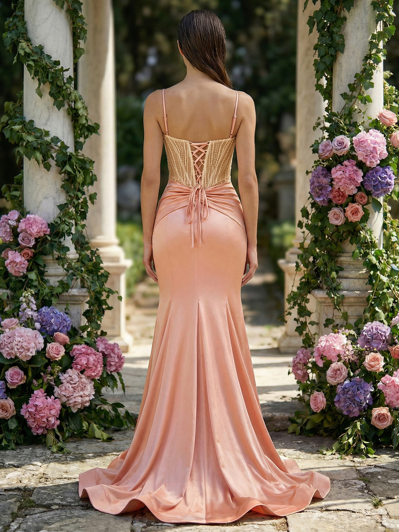 Mermaid Spaghetti Straps Sleeveless Long Prom Dress With Beading