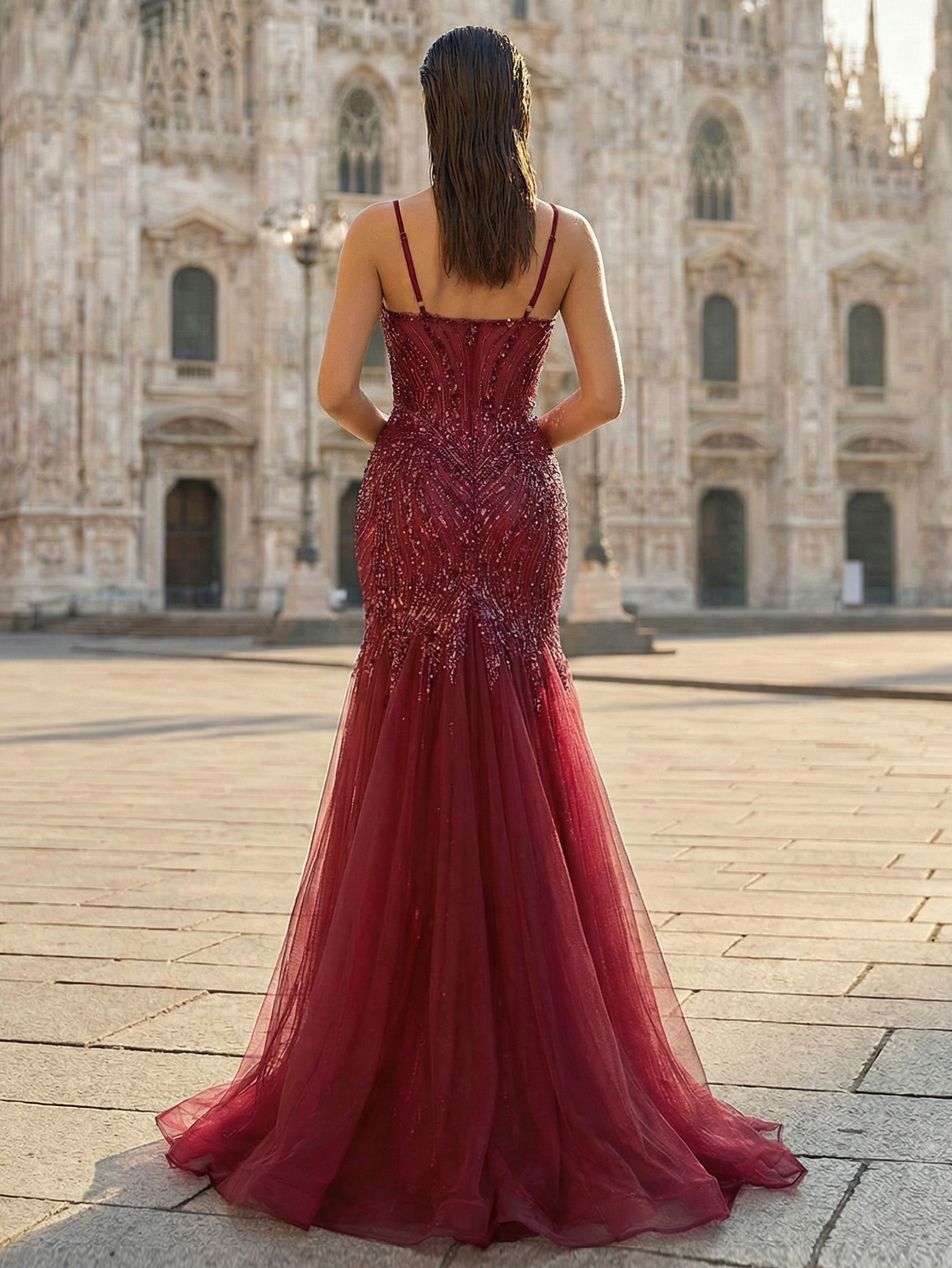 Mermaid Spaghetti Straps Sleeveless Long Prom Dress With Beading