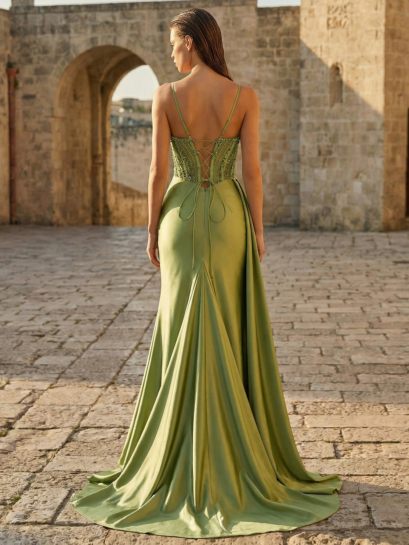 Mermaid Spaghetti Straps Sleeveless Long Prom Dress With Beading