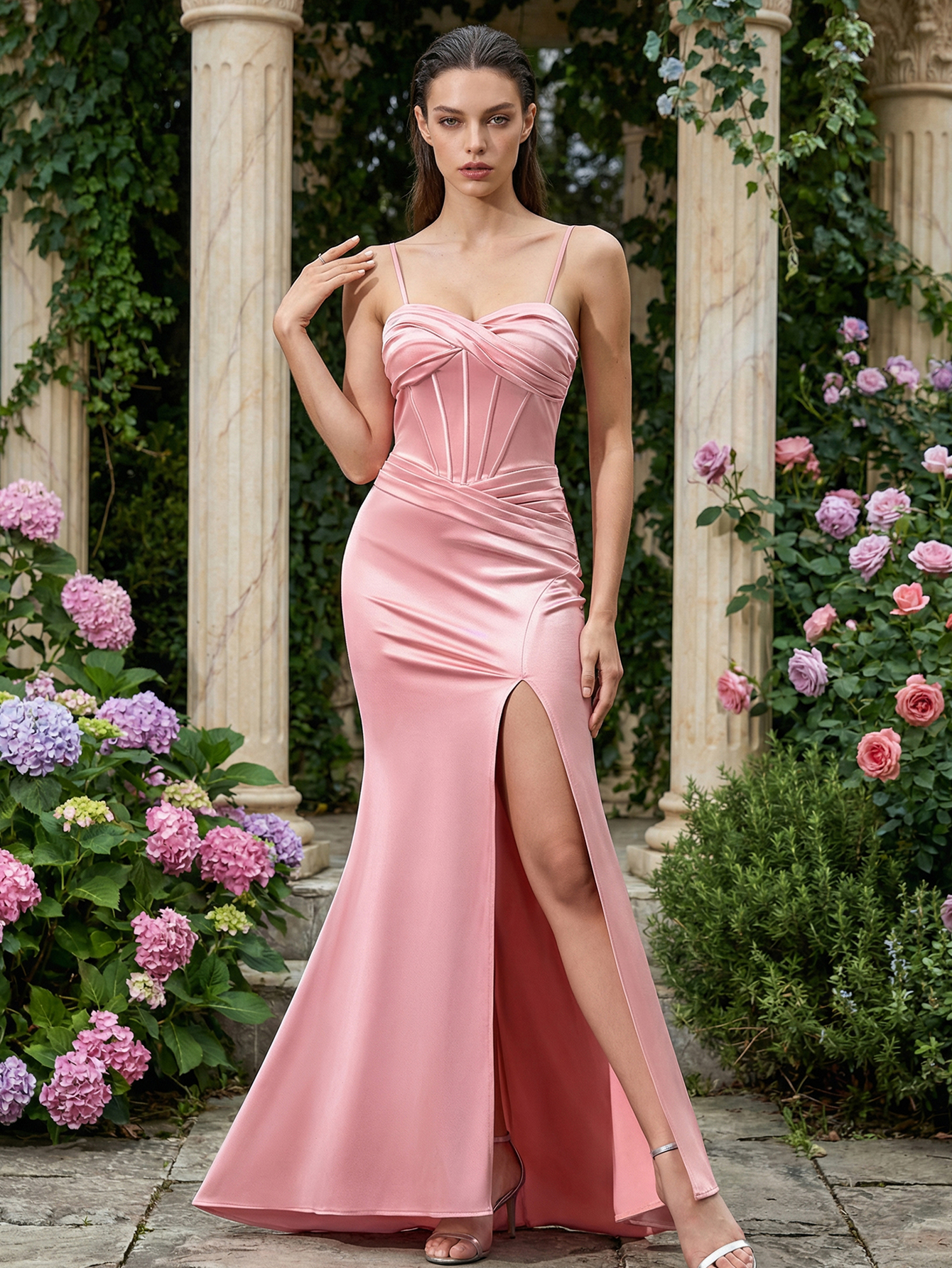 Mermaid Spaghetti Straps Sleeveless Long Prom Dress With Pleated
