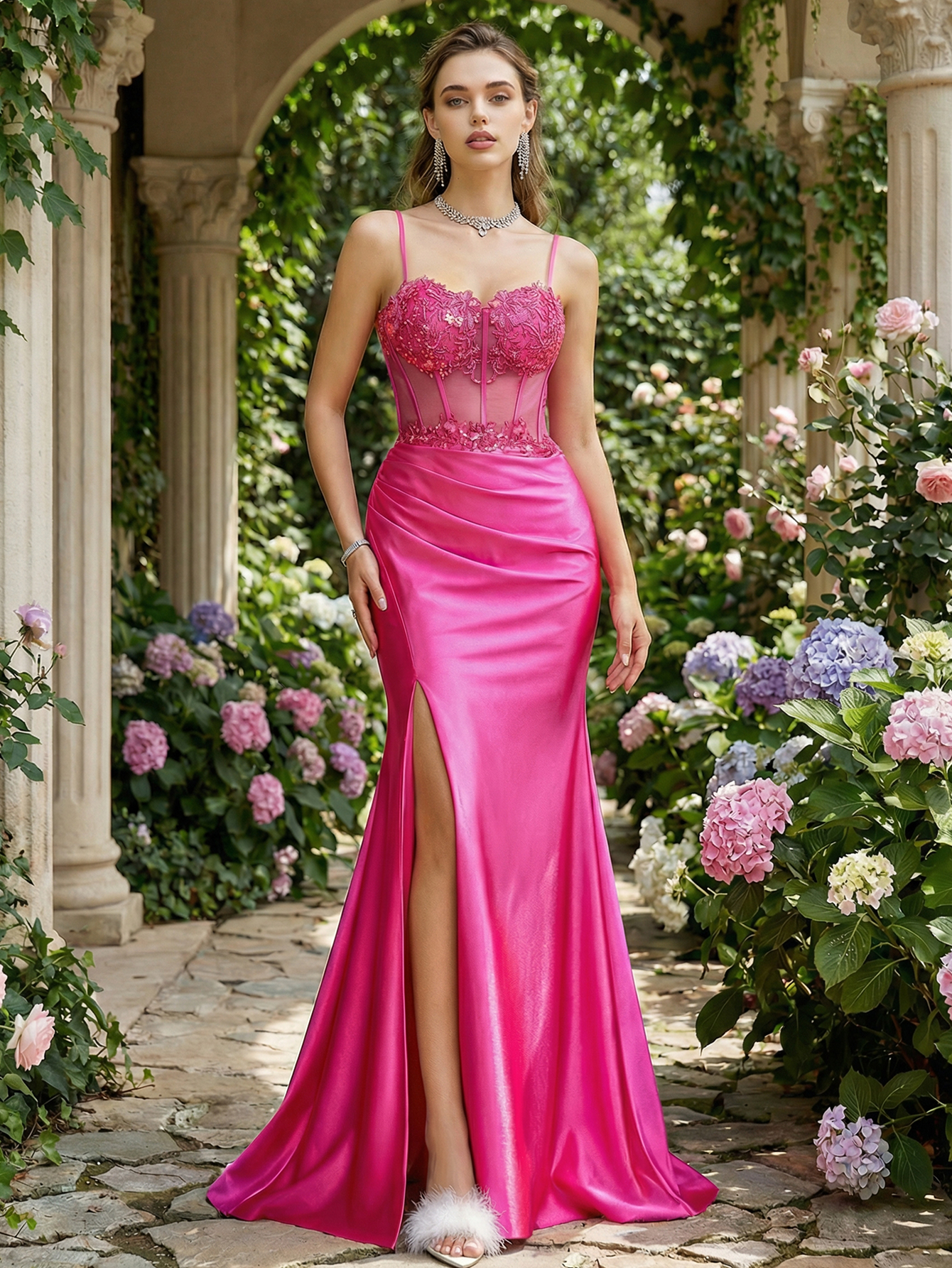 Mermaid Spaghetti Straps Sleeveless Long Prom Dress with Appliqued