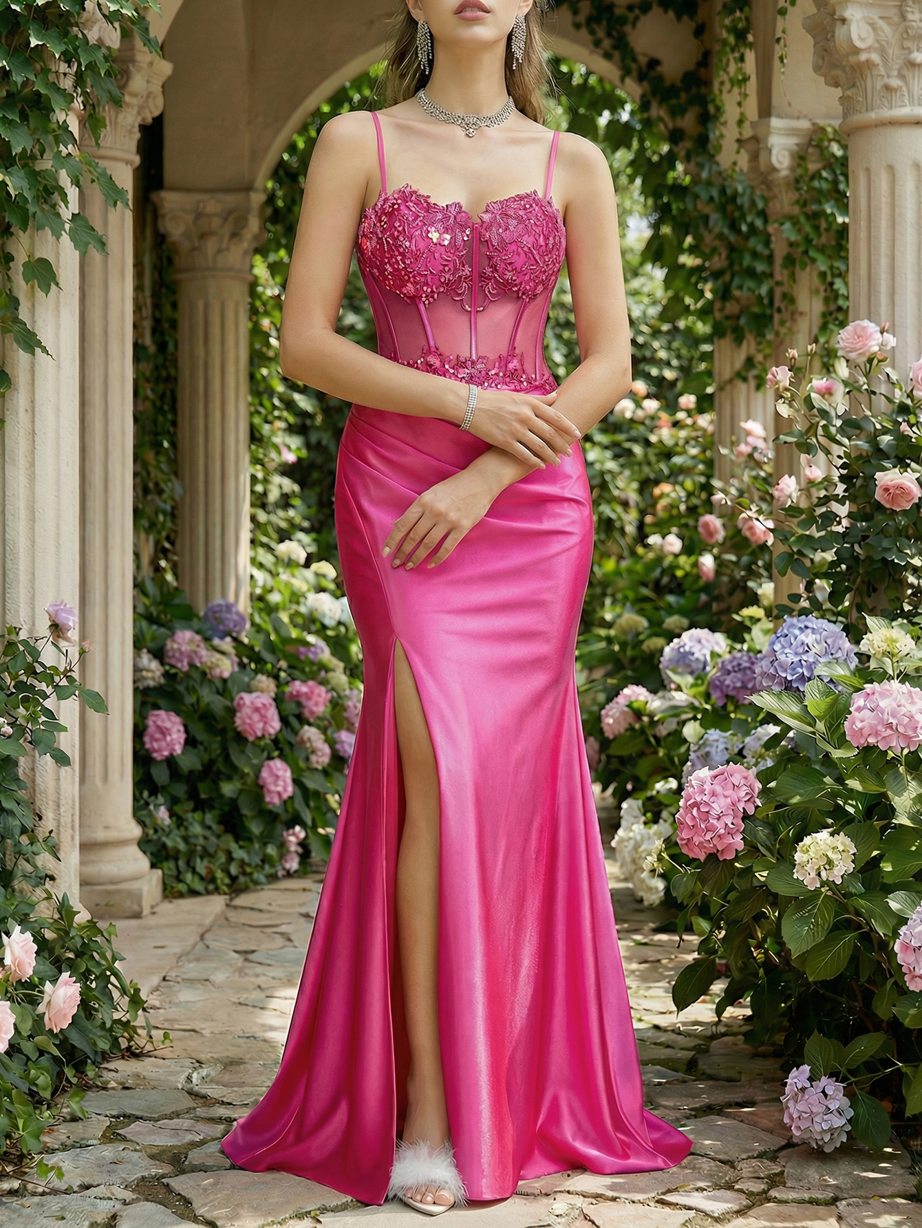 Mermaid Spaghetti Straps Sleeveless Long Prom Dress with Appliqued