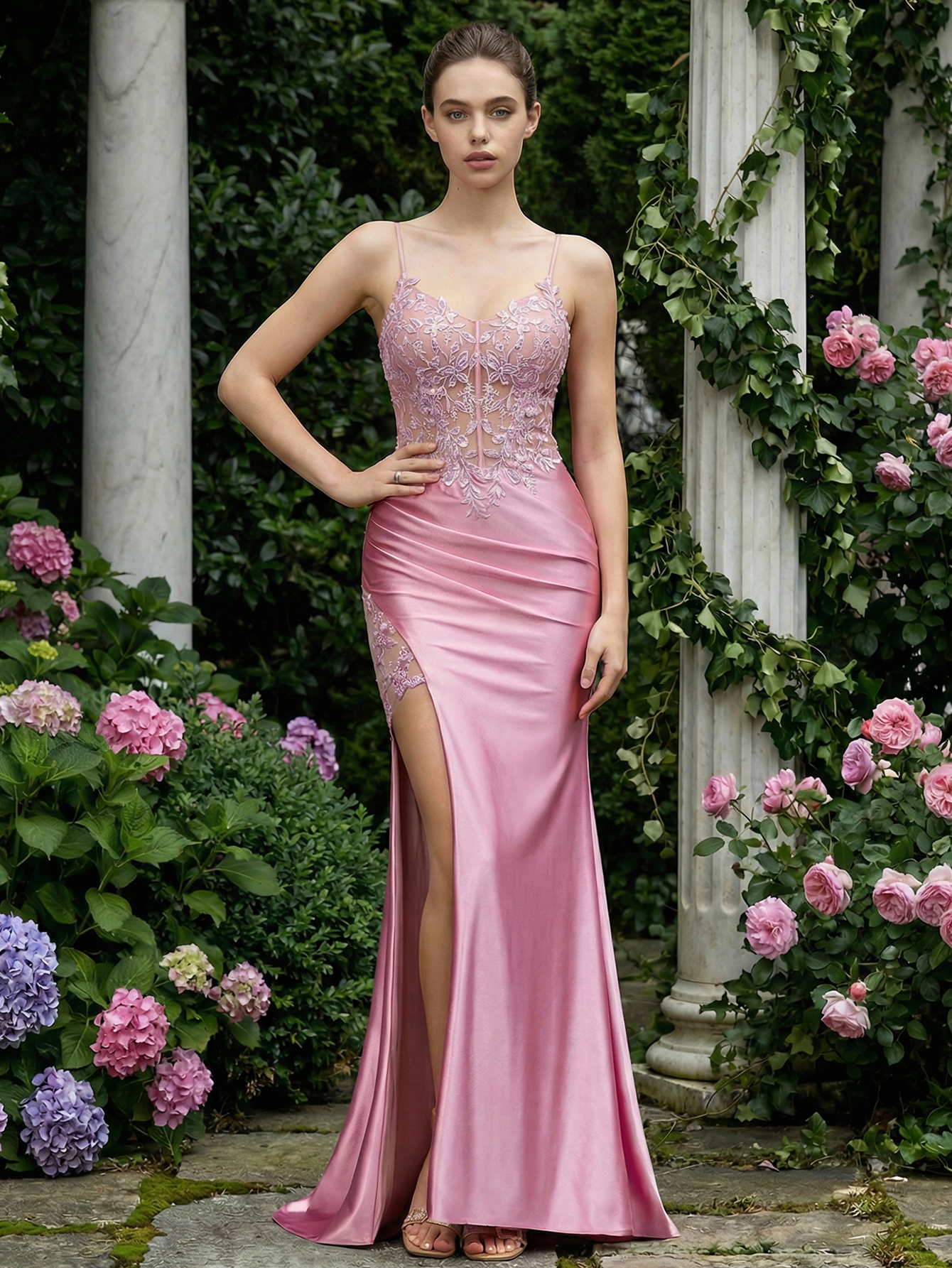 Mermaid Spaghetti Straps Sleeveless Long Prom Dress with Appliqued Beading