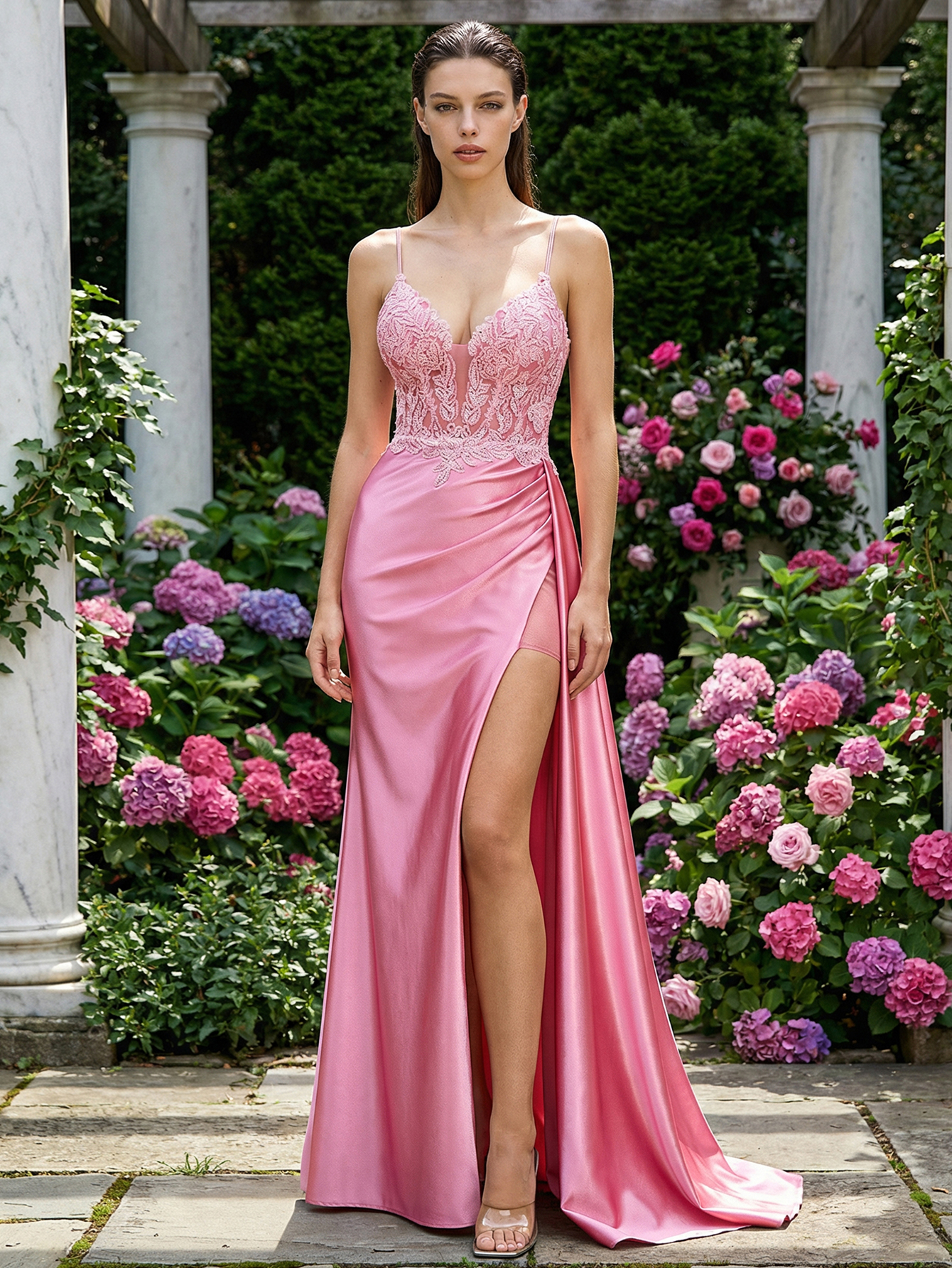 Mermaid Spaghetti Straps Sleeveless Long Prom Dress with Appliqued Beading