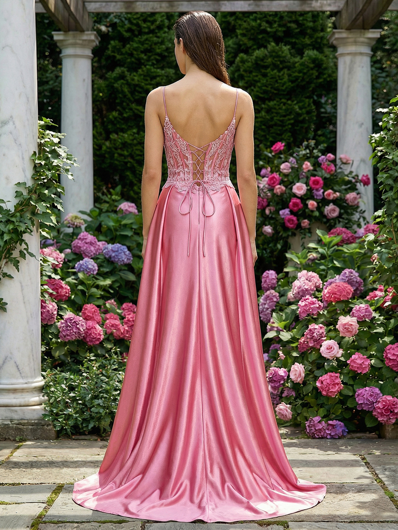 Mermaid Spaghetti Straps Sleeveless Long Prom Dress with Appliqued Beading