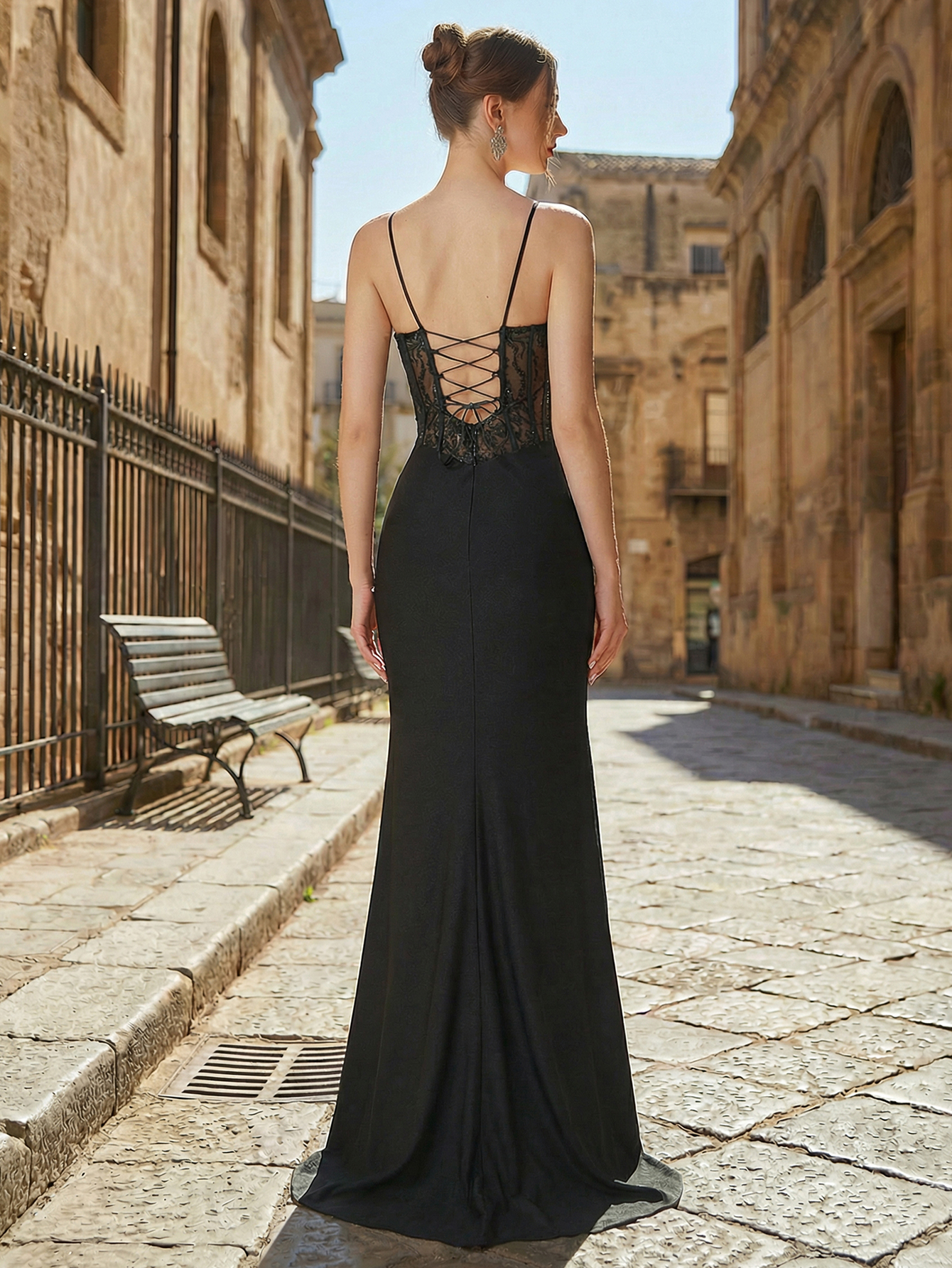 Mermaid Spaghetti Straps Sleeveless Long Prom Dress with Slit