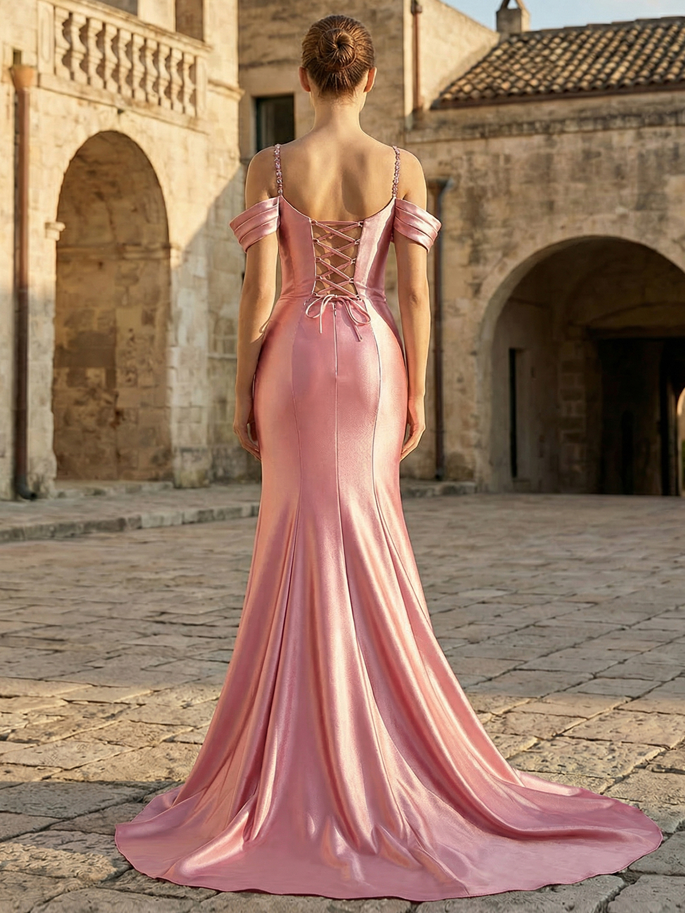 Mermaid Spaghetti Straps Sleeveless Prom Dresses With Split Pleated