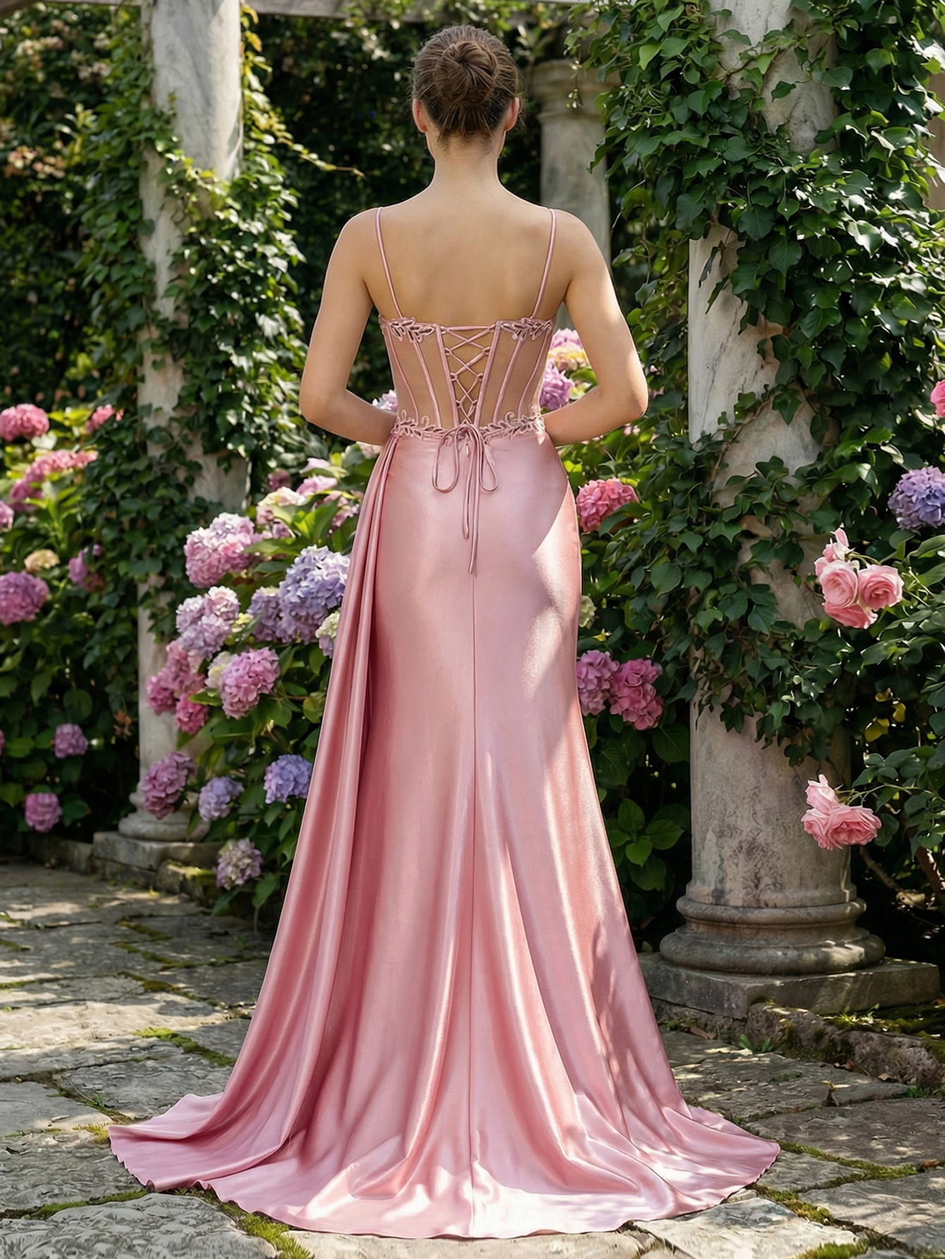 Mermaid Spaghetti Straps Sleeveless Satin Prom Dresses with Split