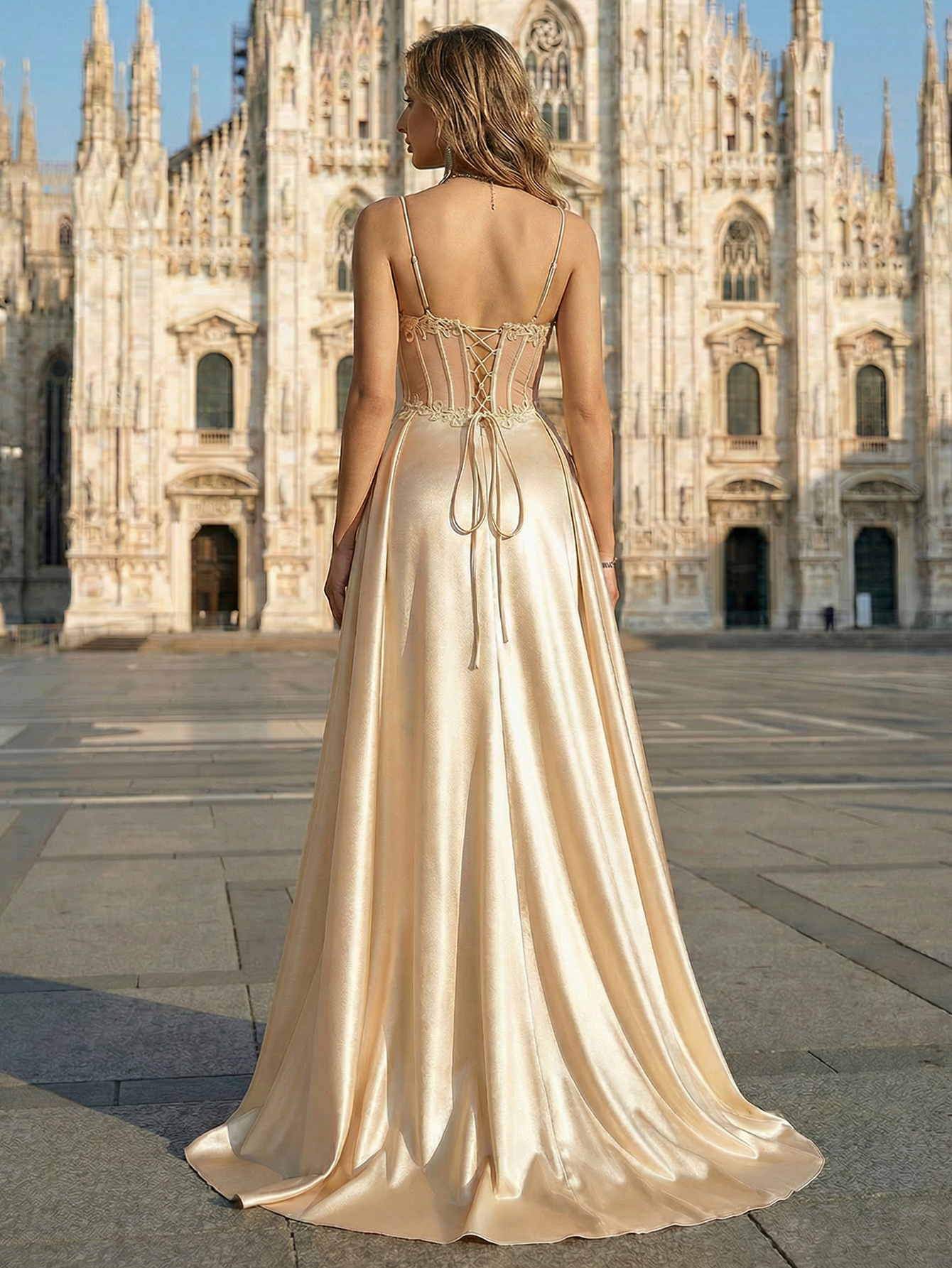 Mermaid Spaghetti Straps Sleeveless Satin Prom Dresses with Split