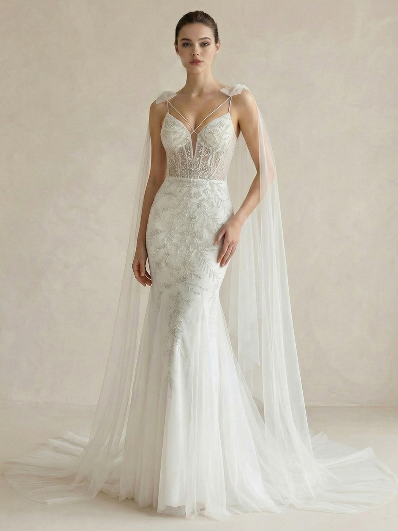 Mermaid Spaghetti Straps Wedding Dress with Beading