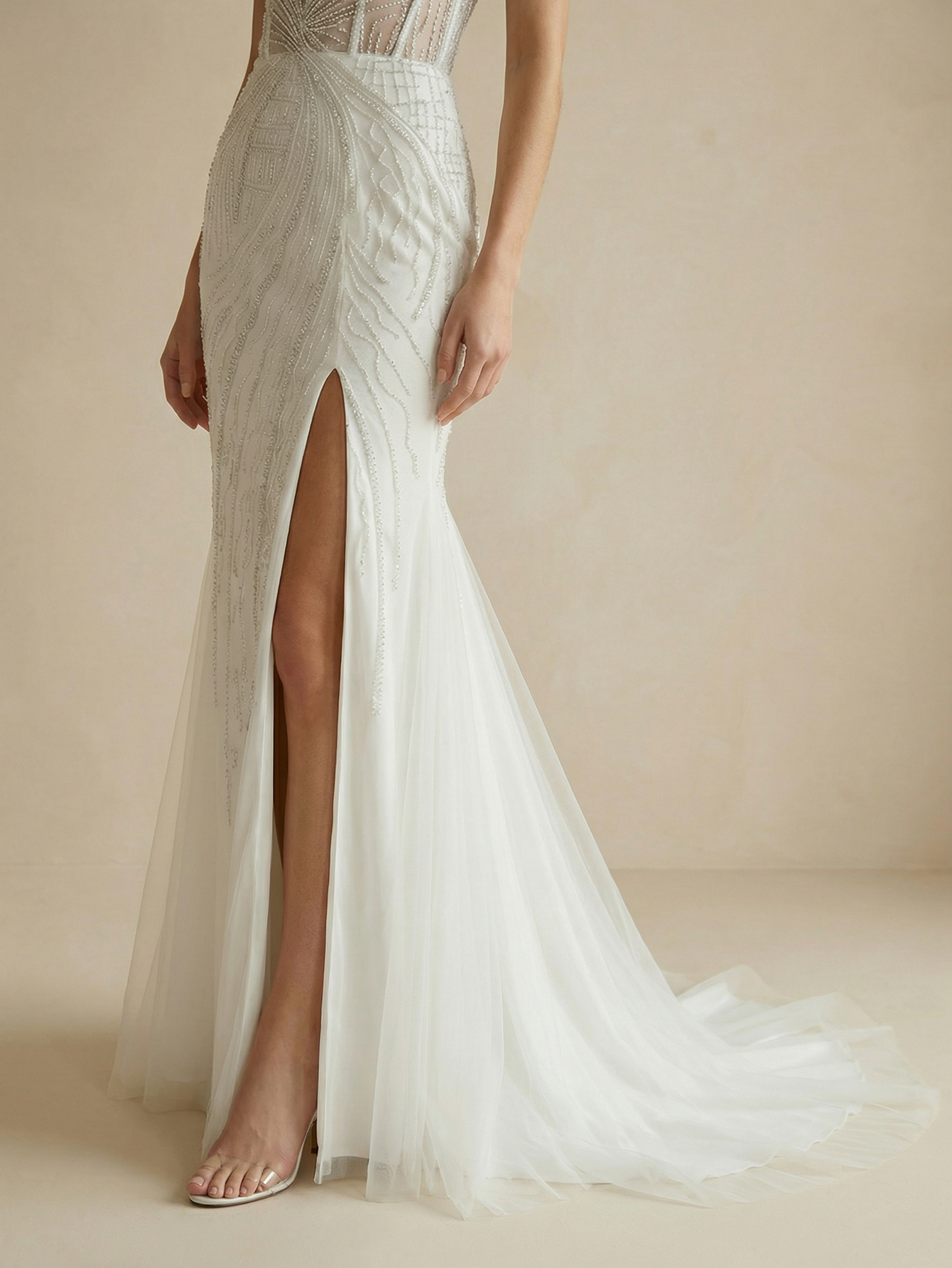 Mermaid Spaghetti Straps Wedding Dress with Beading