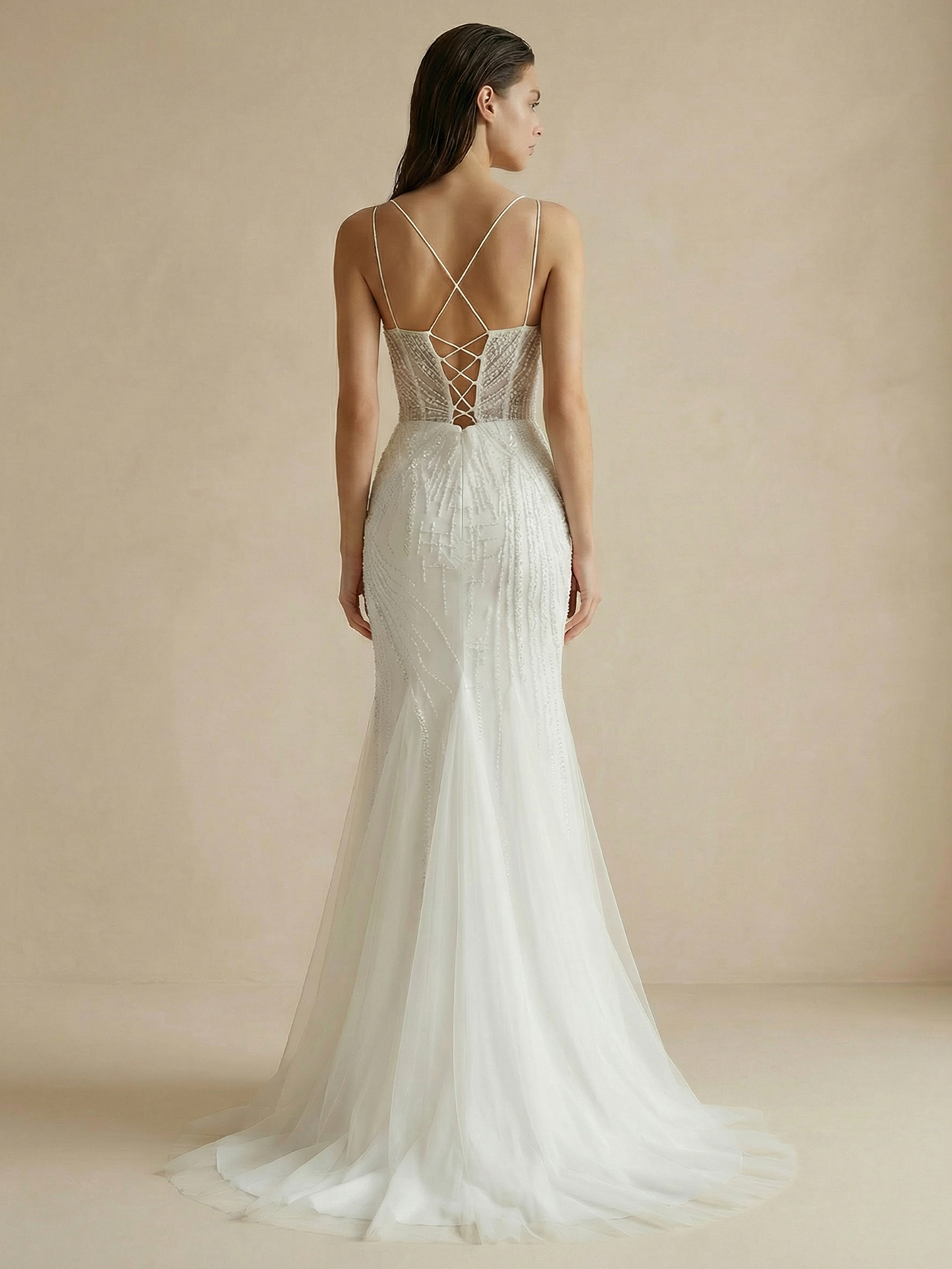 Mermaid Spaghetti Straps Wedding Dress with Beading