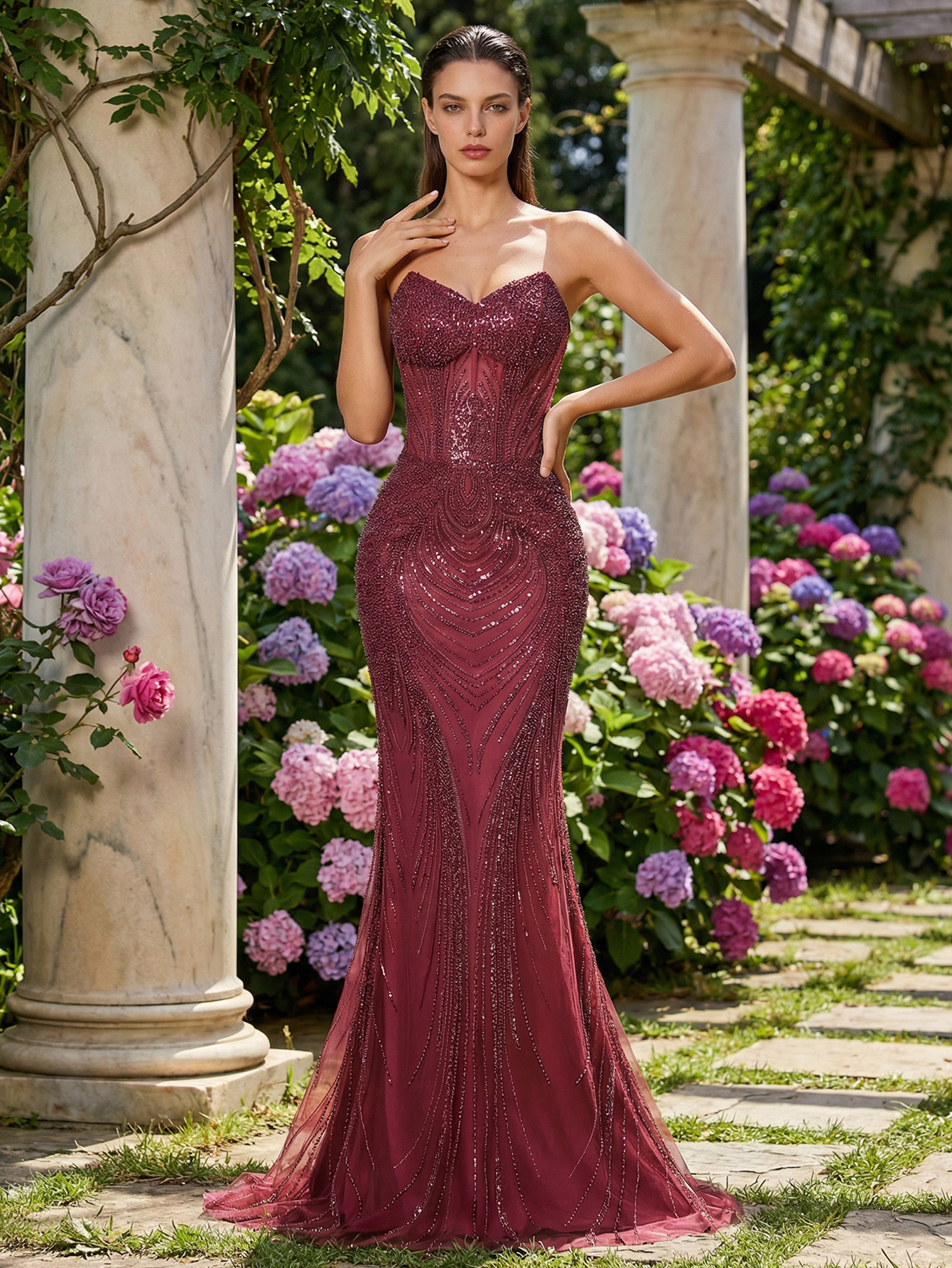 Mermaid Strapless Sleeveless Long Prom Dress With Beading