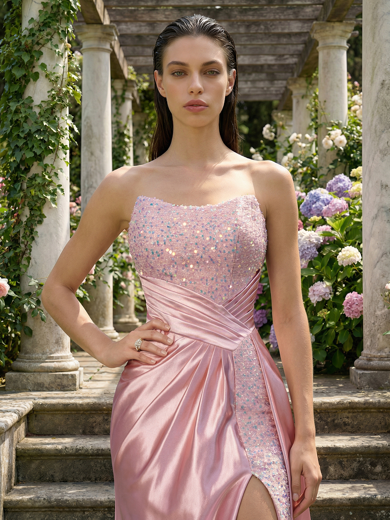 Mermaid Strapless Sleeveless Long Prom Dress With Slit