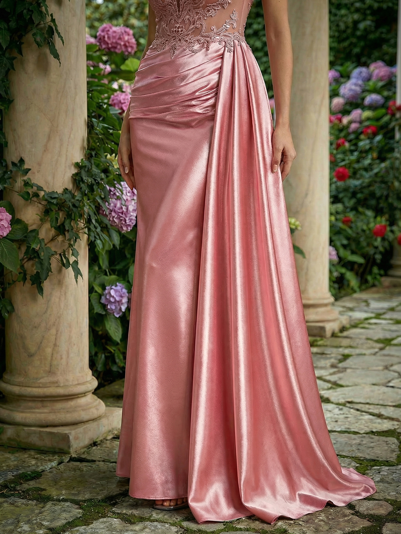 Mermaid Strapless Sleeveless Long Prom Dress with Appliqued