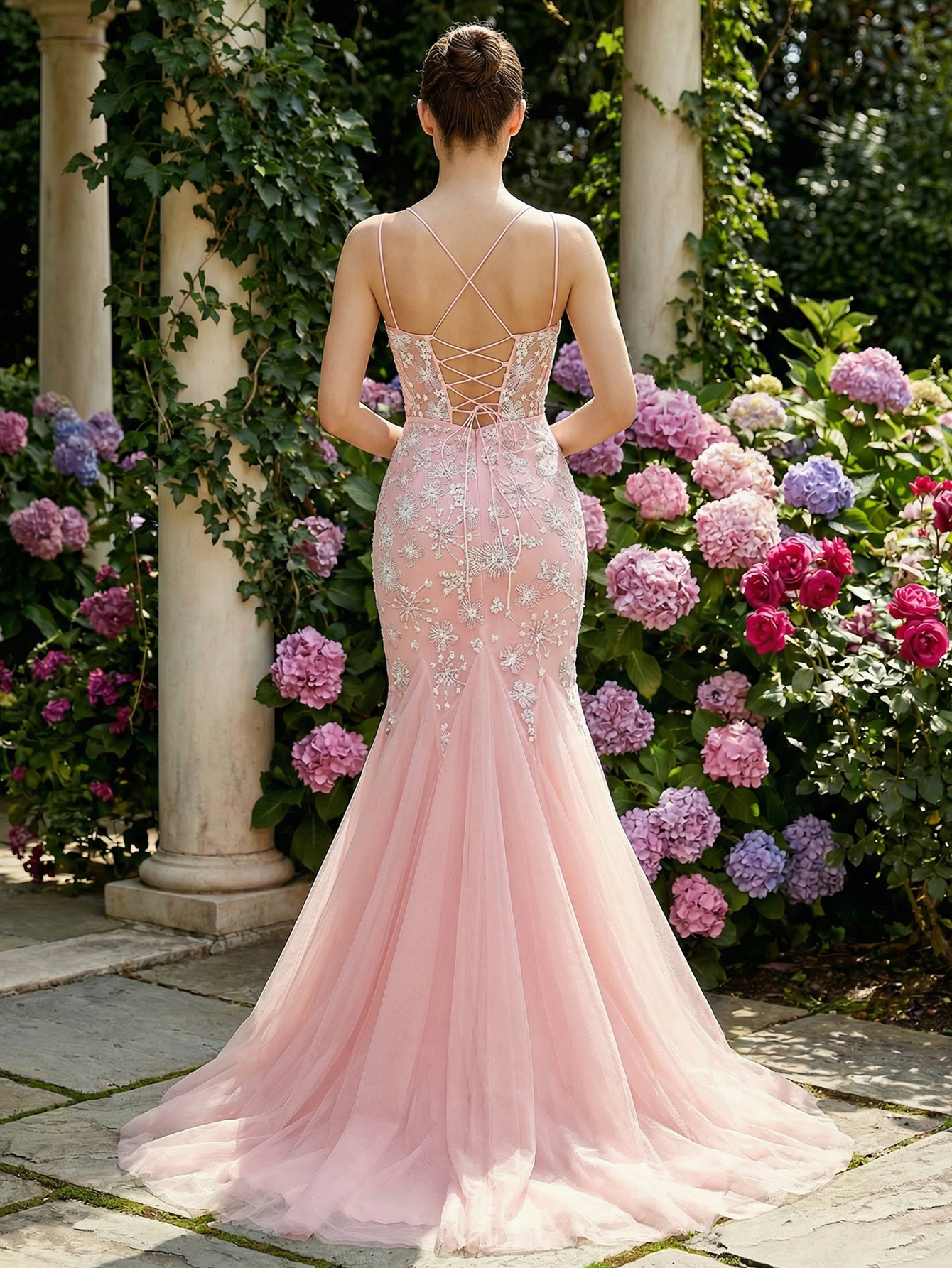 Mermaid V Neck Sleeveless Tulle Long Prom Dress with Beading