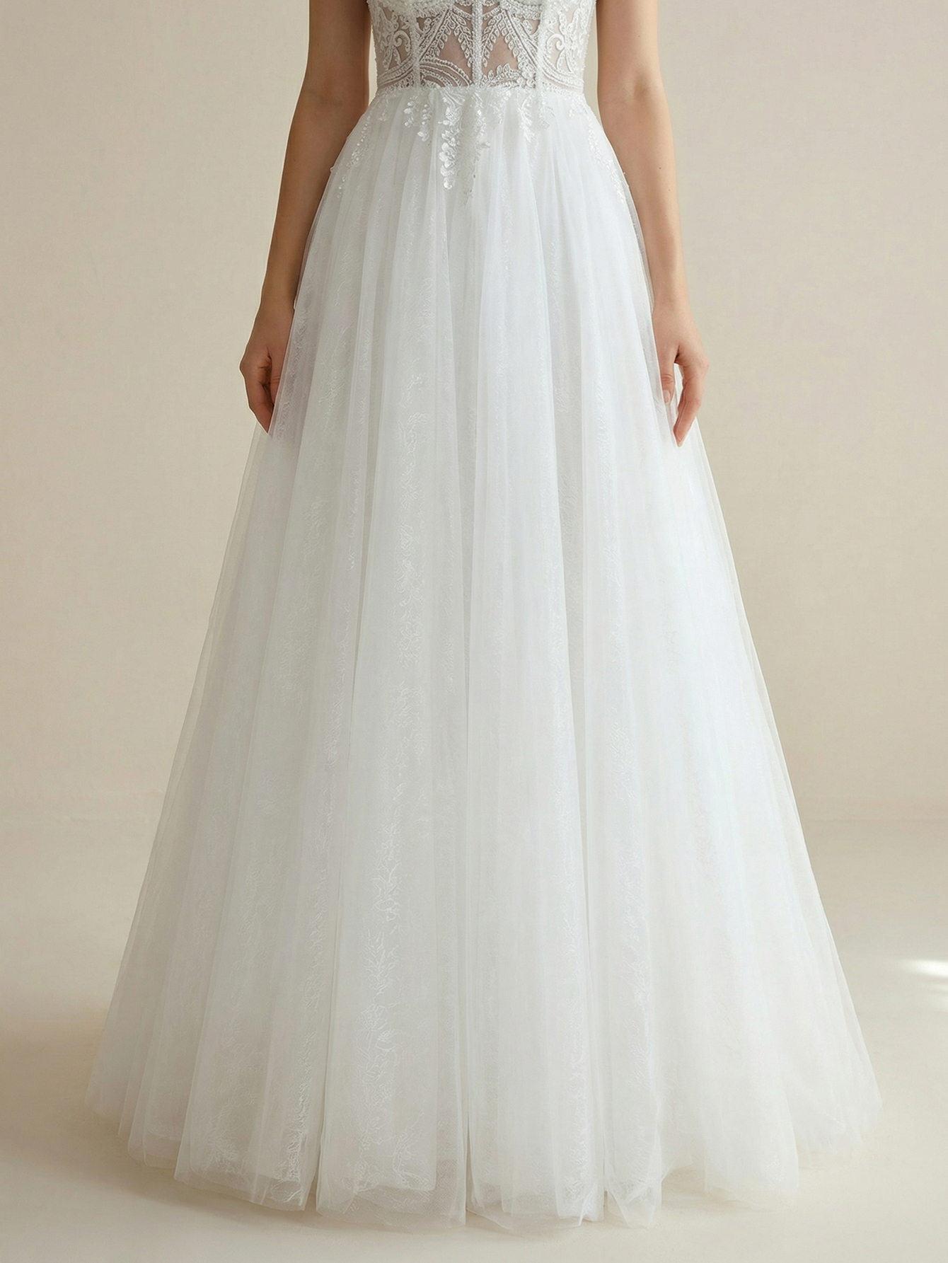 Off the Shoulder Tulle Wedding Dress with Beading