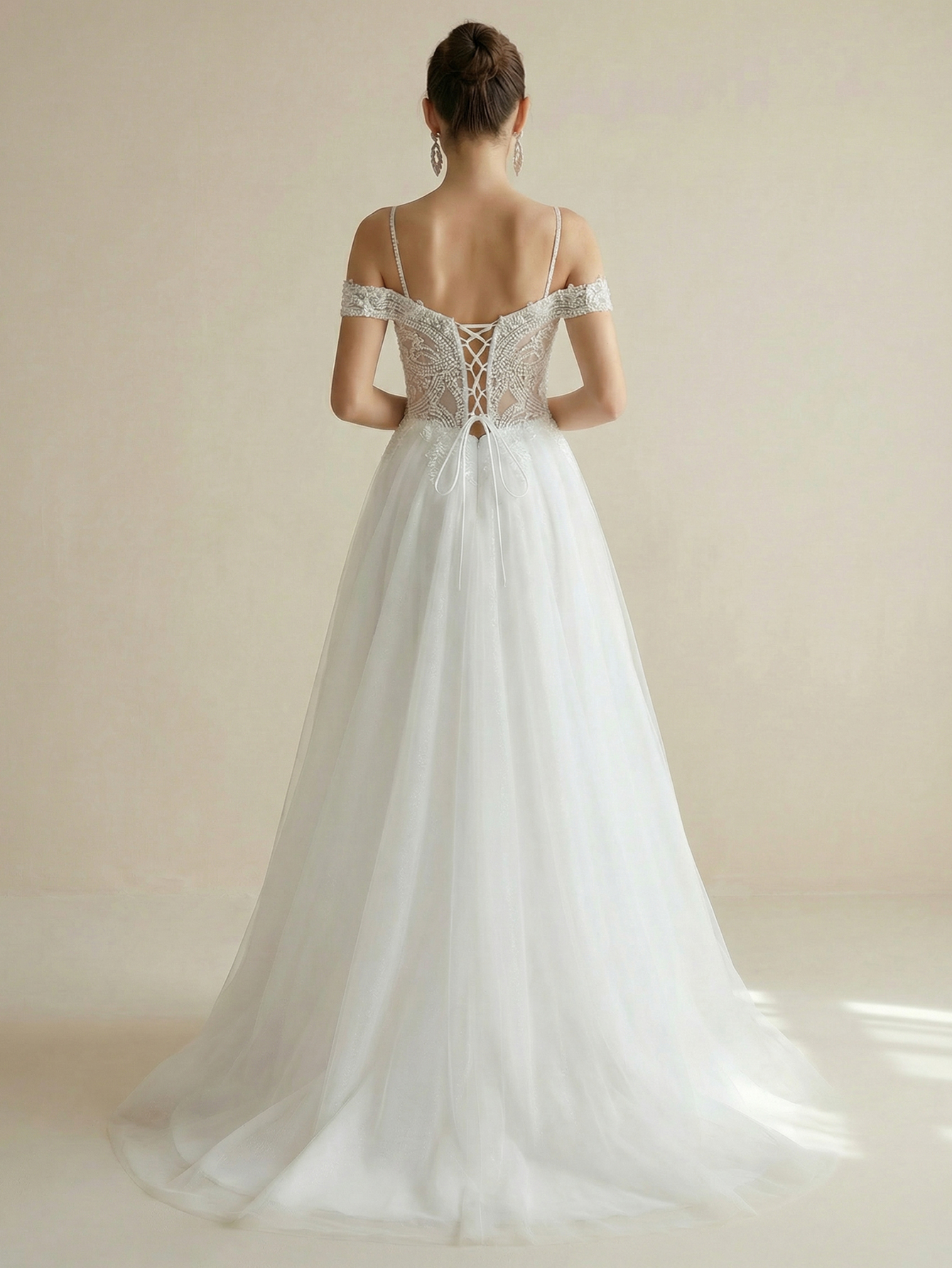 Off the Shoulder Tulle Wedding Dress with Beading