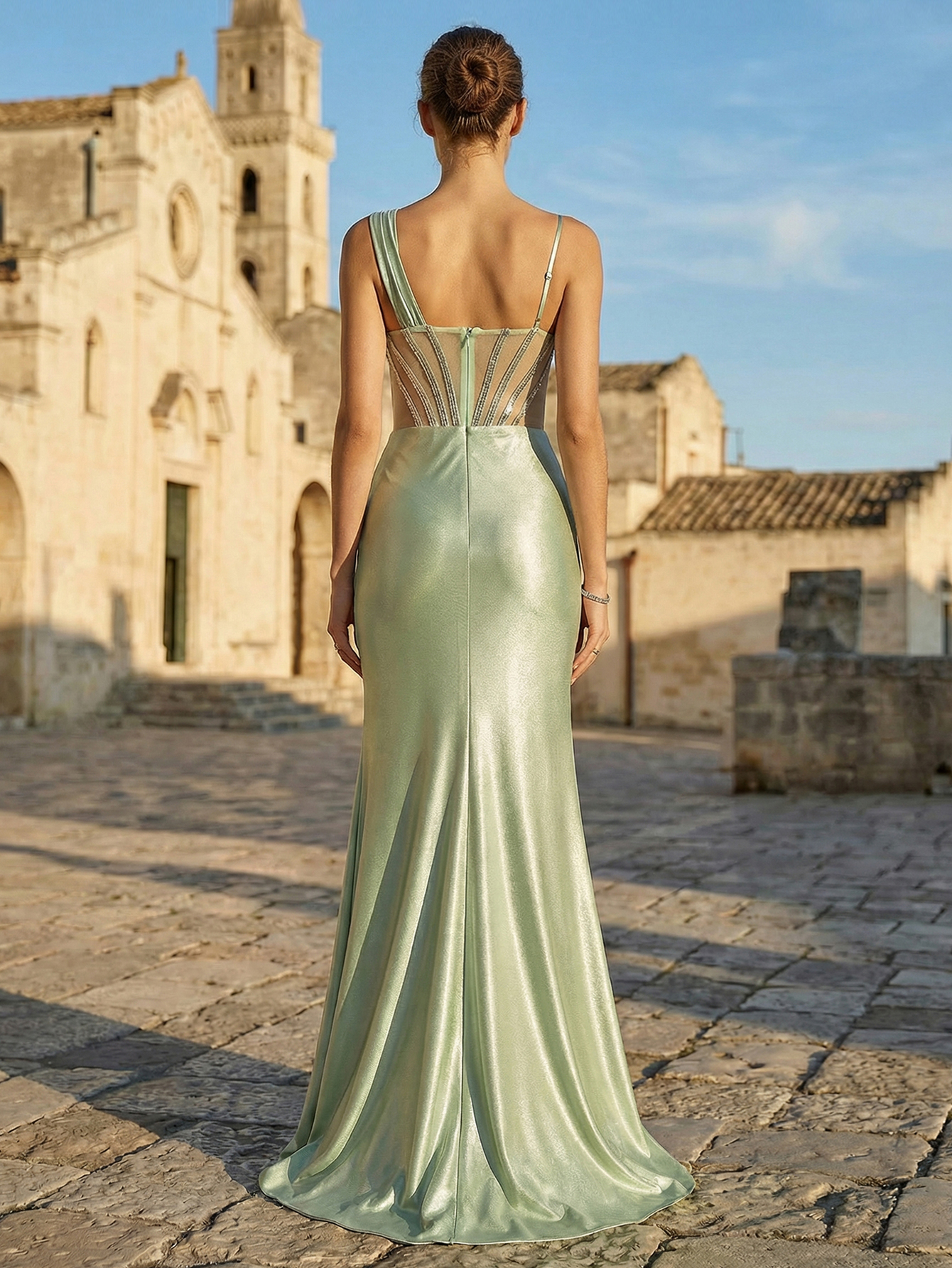 One Shoulder Mermaid Long Prom Dress with Slit