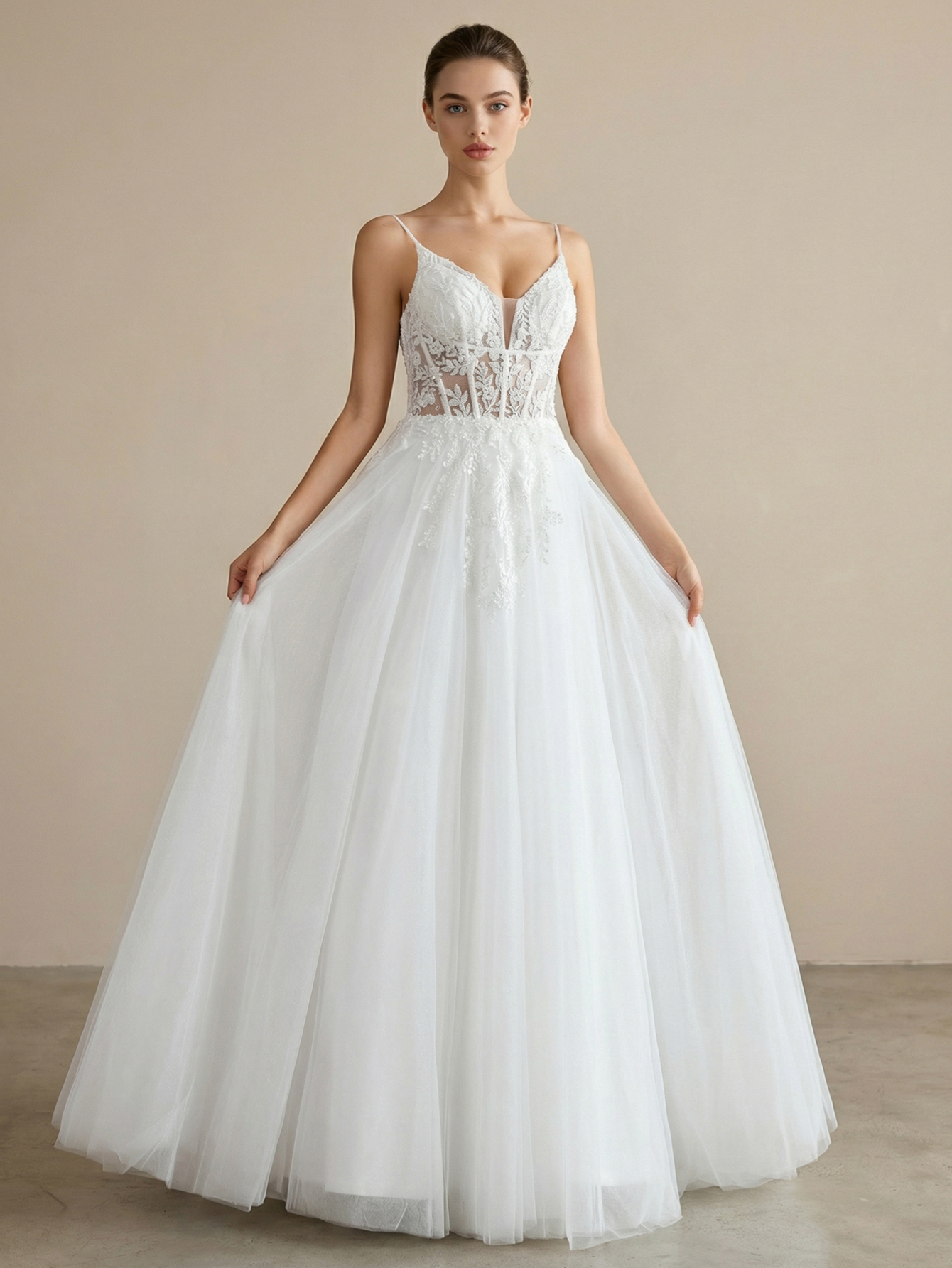 Spaghetti Straps Appliqued Wedding Dress