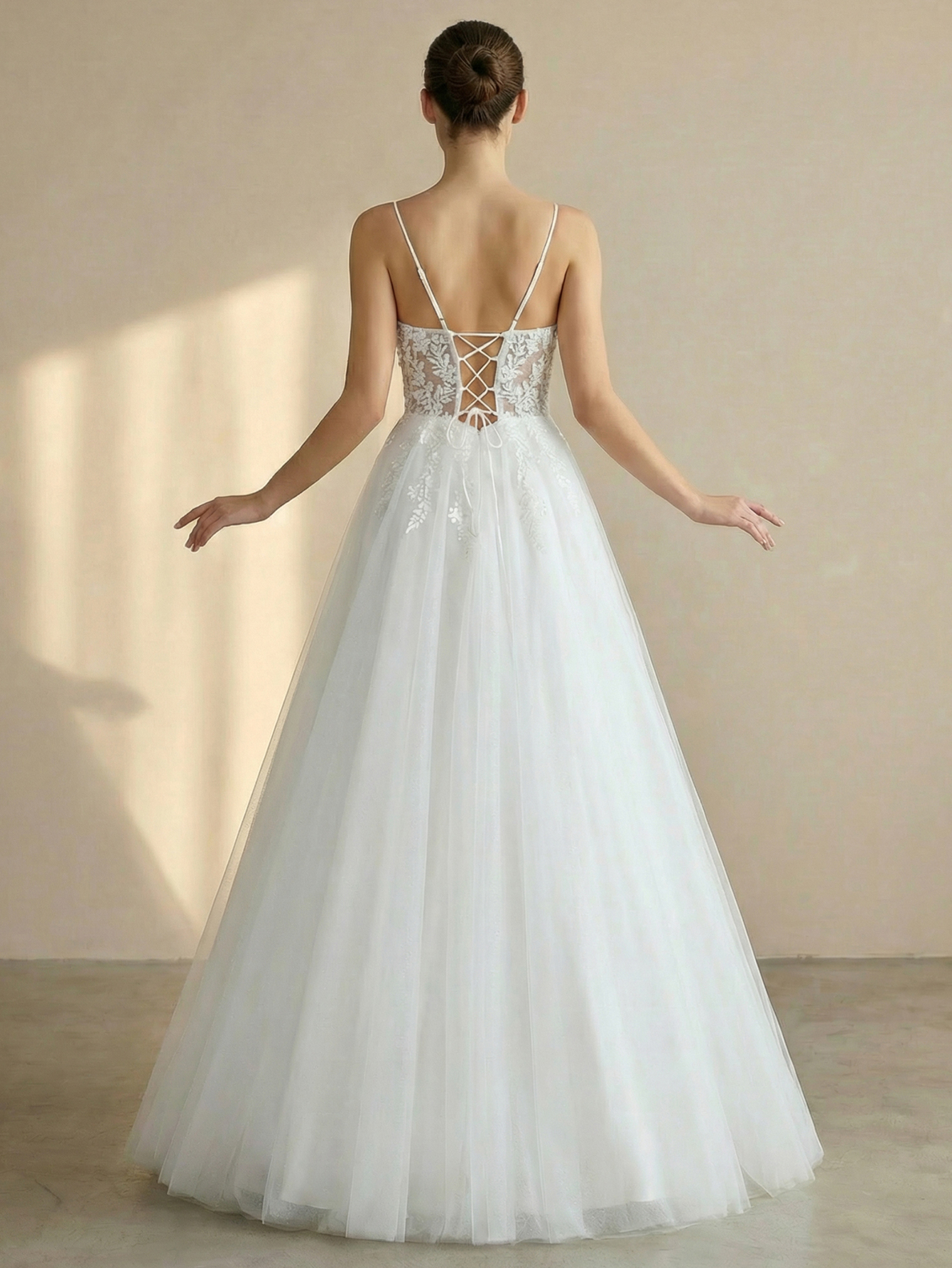 Spaghetti Straps Appliqued Wedding Dress