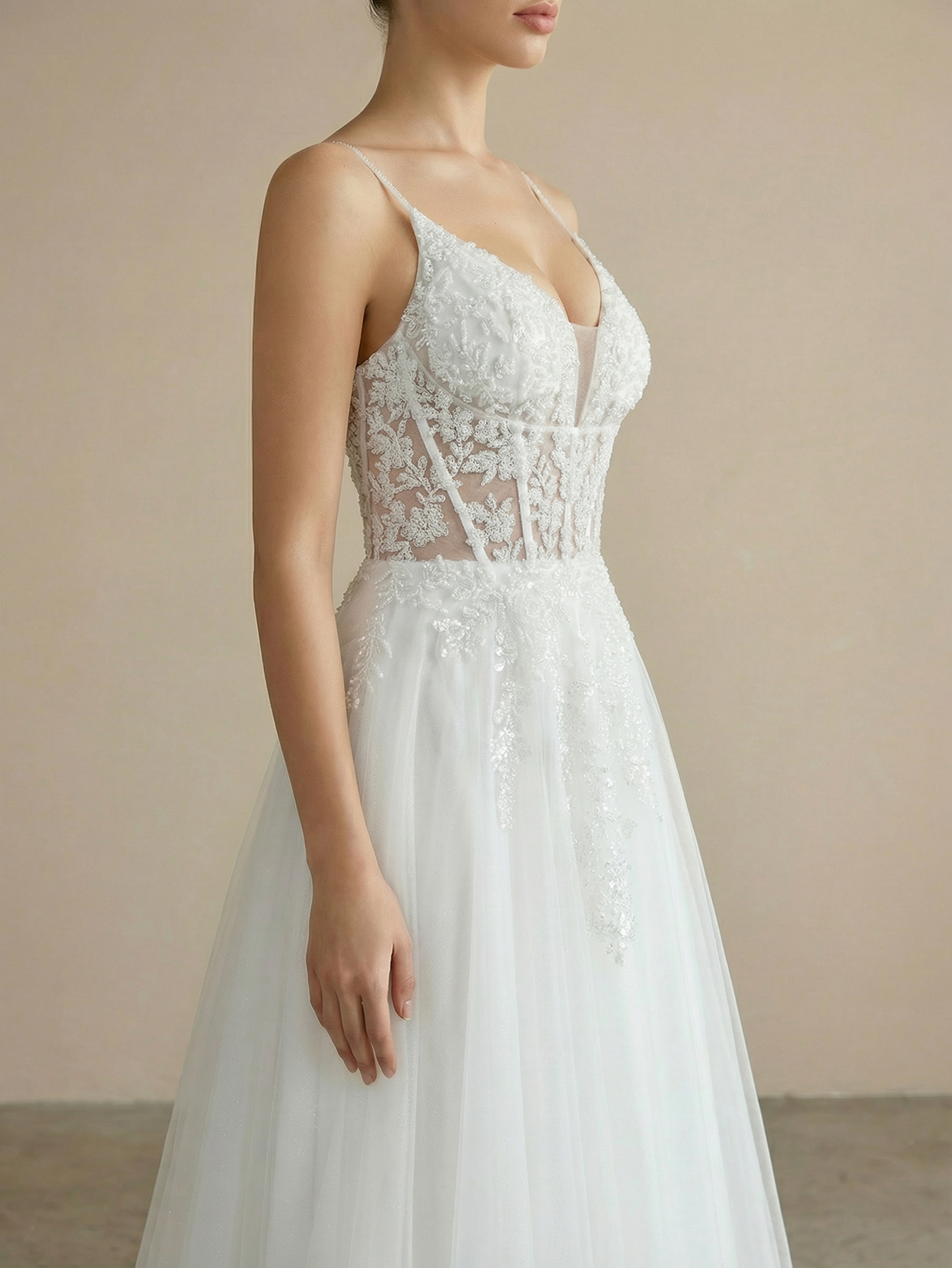 Spaghetti Straps Appliqued Wedding Dress
