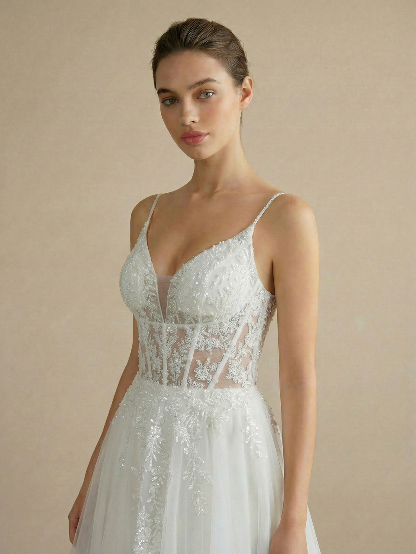 Spaghetti Straps Appliqued Wedding Dress