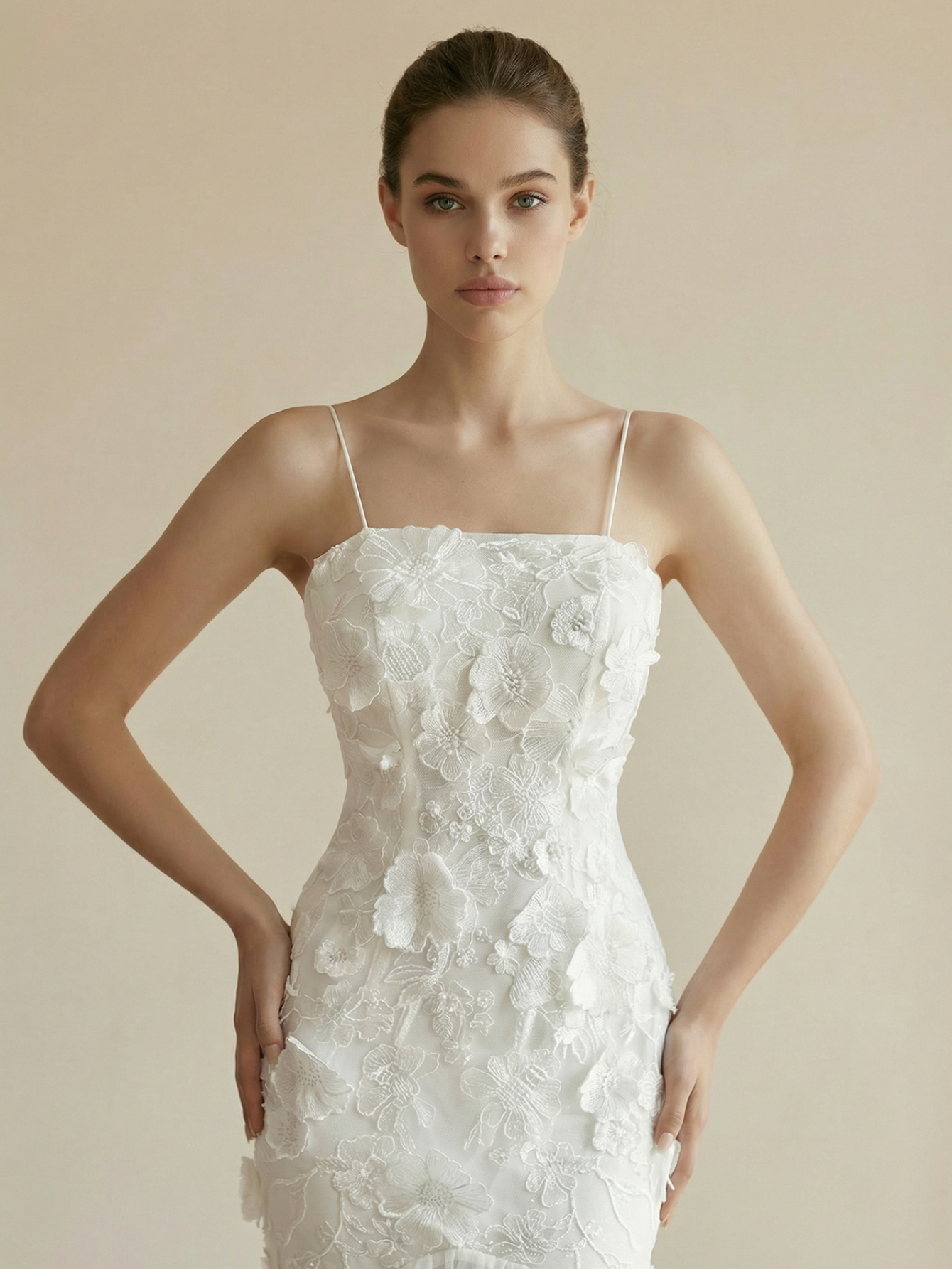 Spaghetti Straps Floral Lace Sheath Wedding Dress