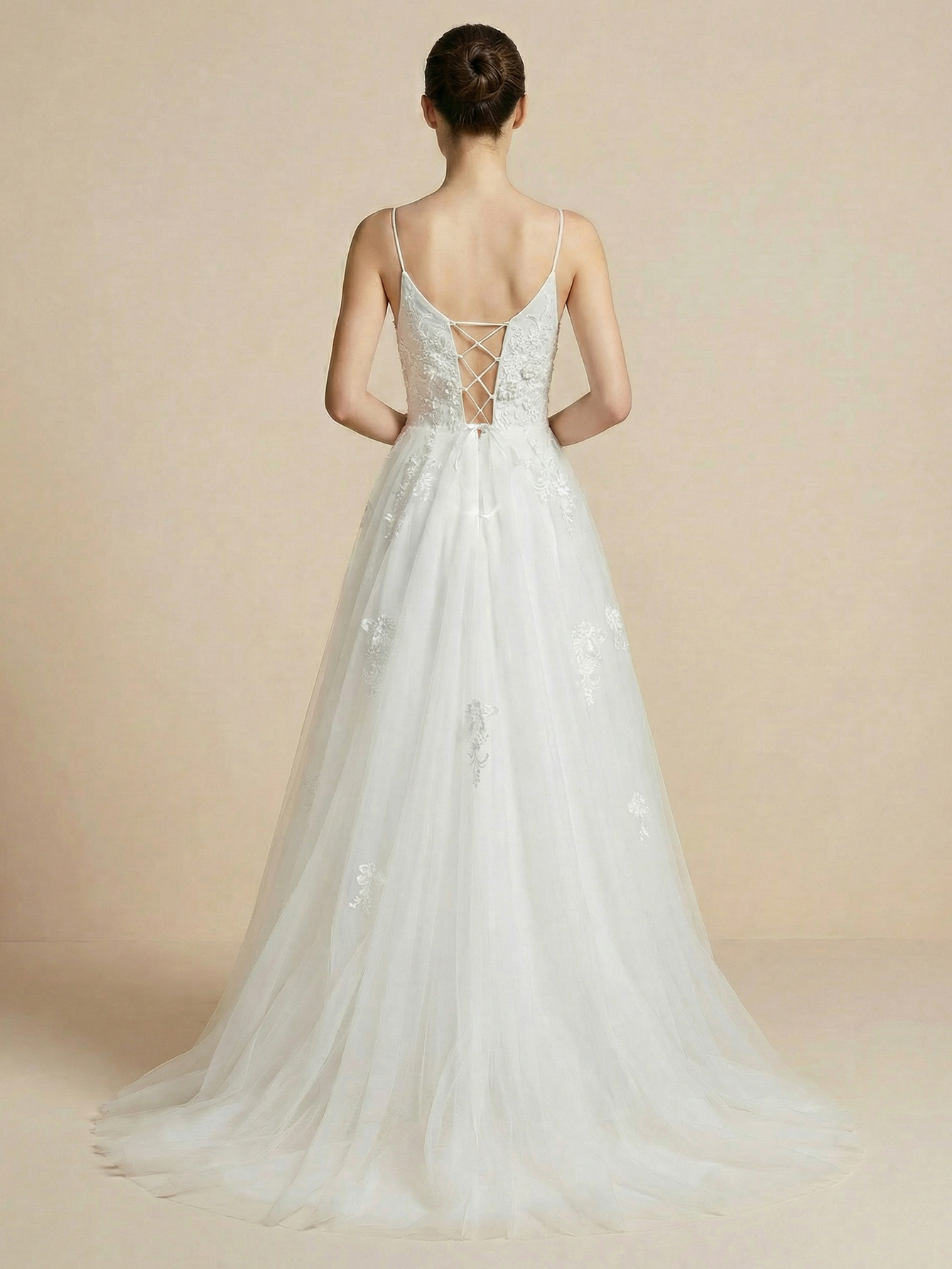 Spaghetti Straps Wedding Dress with 3D Appliqued