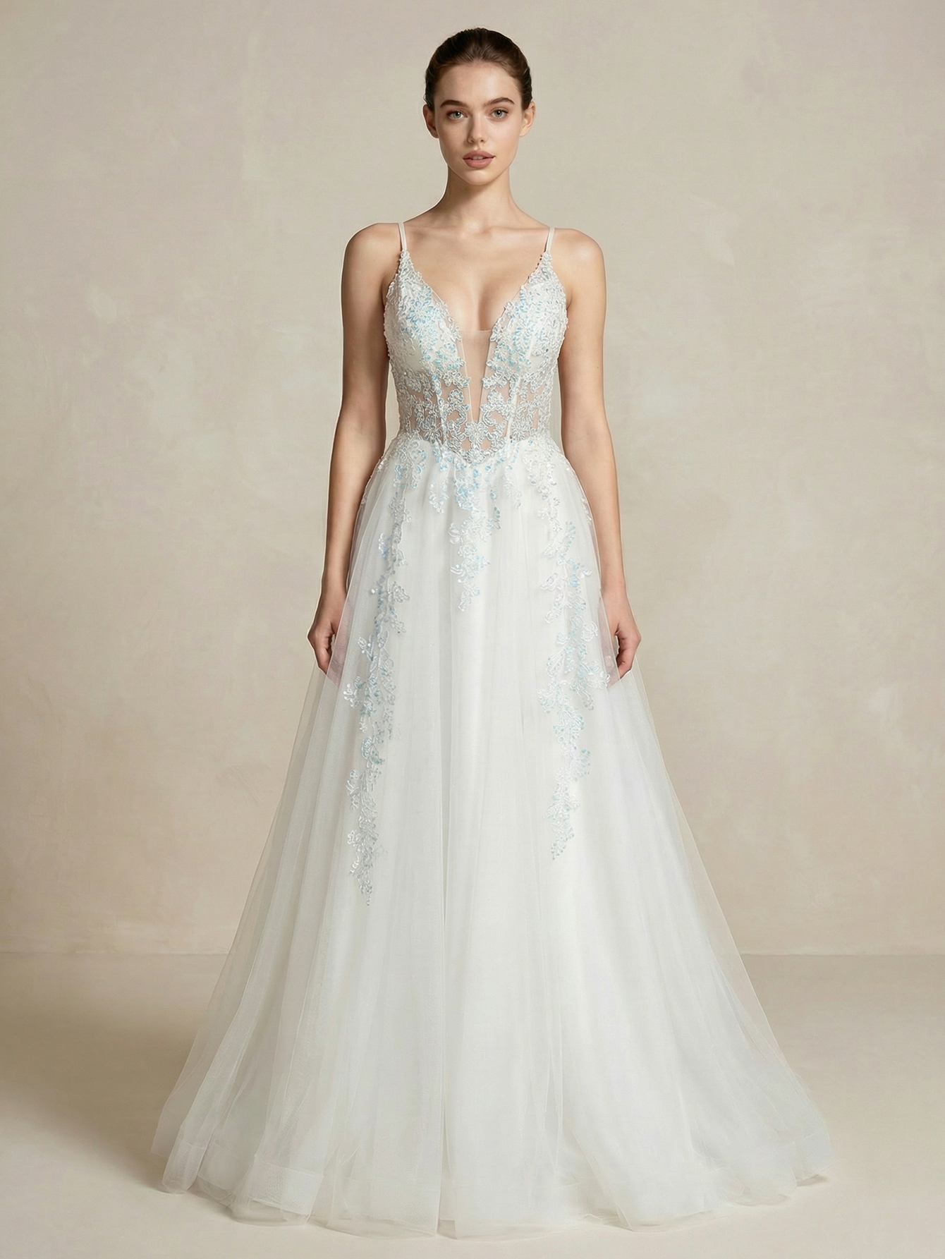 Spaghetti Straps Wedding Dress with Appliqued Beading