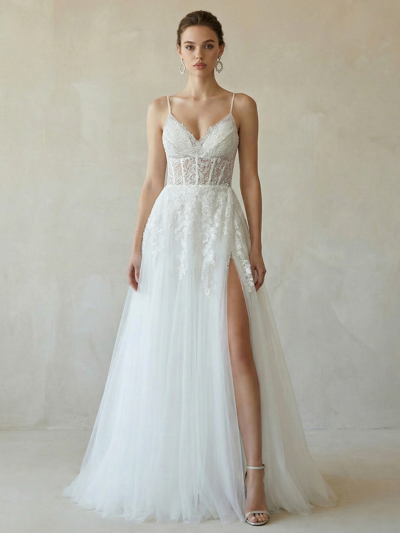 Spaghetti Straps Wedding Dress with Appliqued Beading