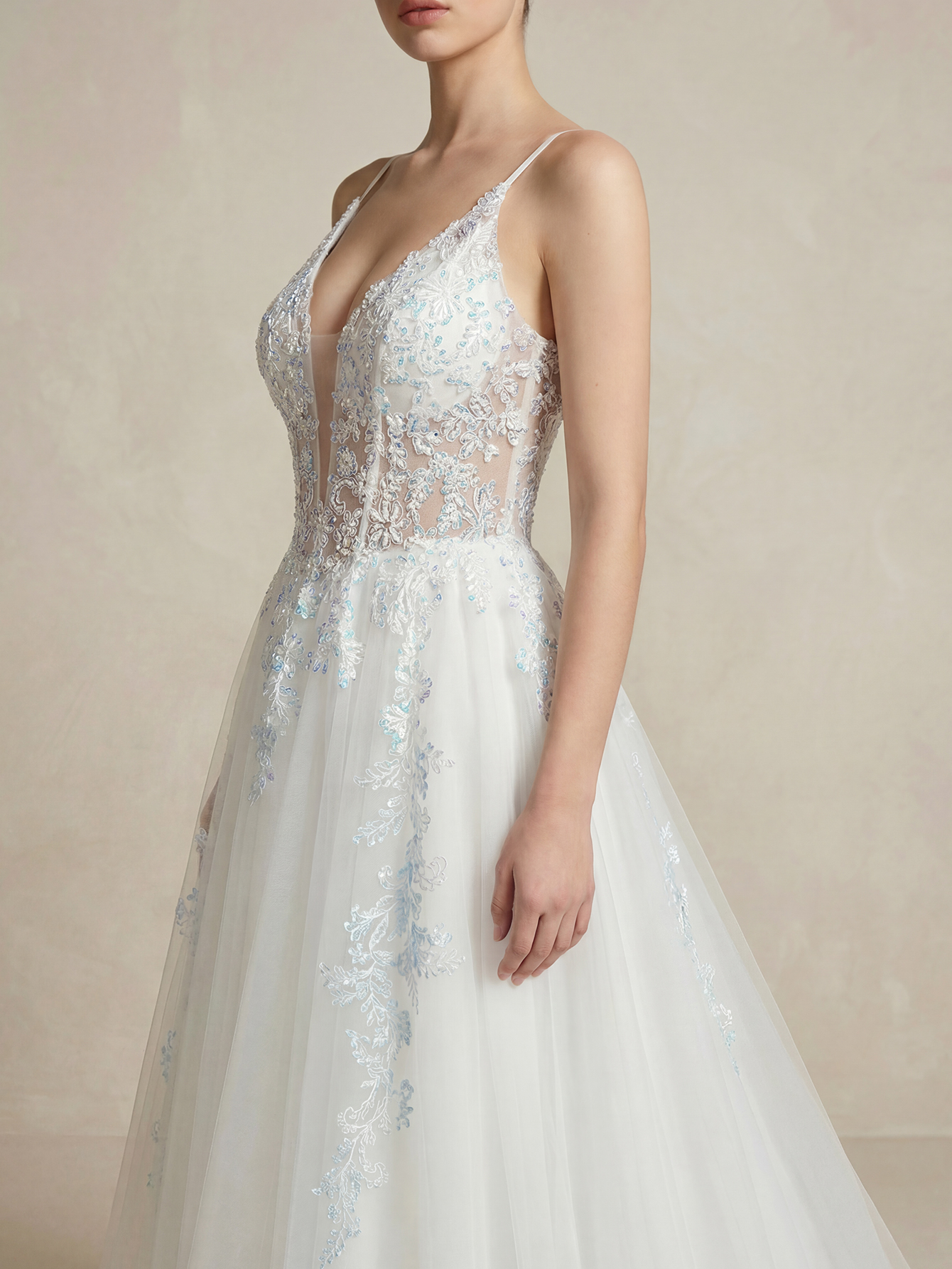 Spaghetti Straps Wedding Dress with Appliqued Beading