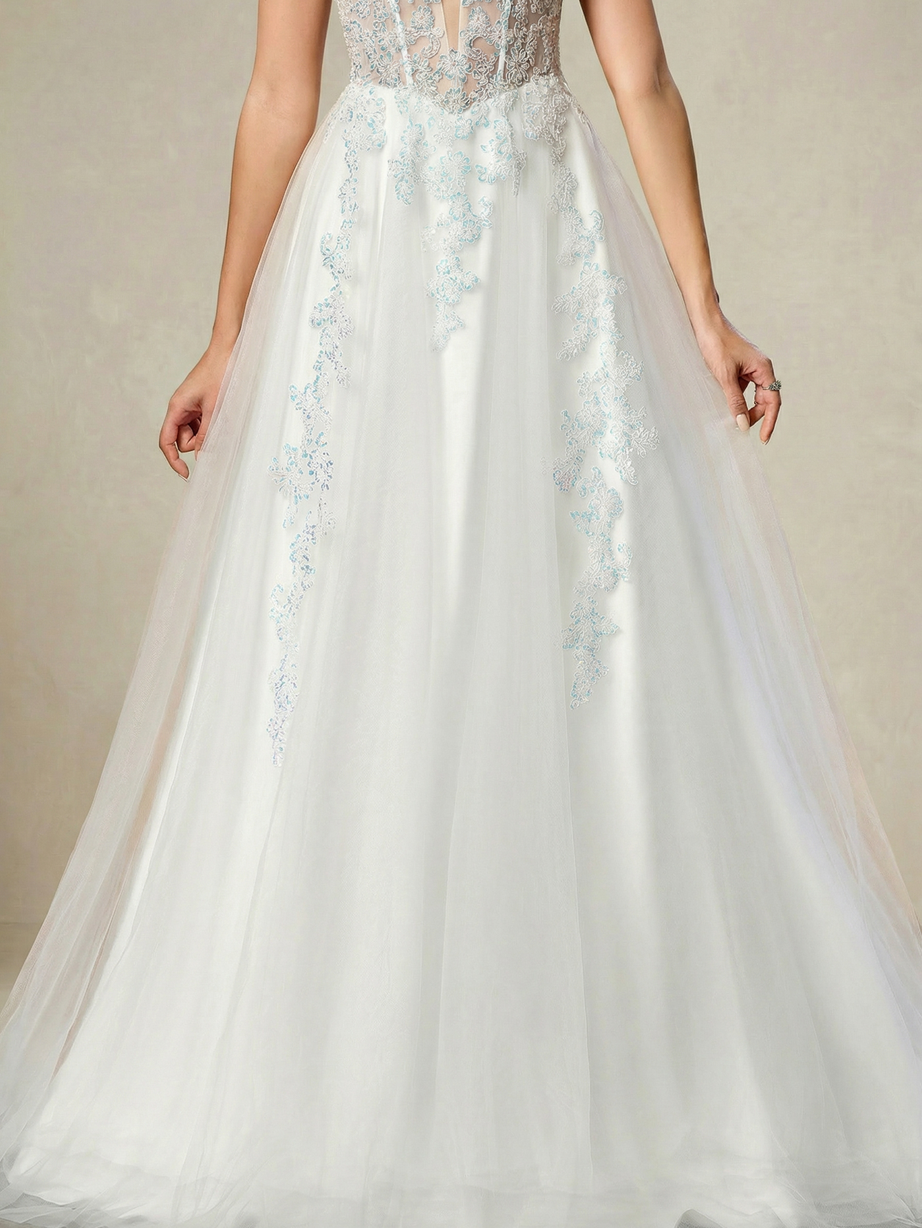 Spaghetti Straps Wedding Dress with Appliqued Beading