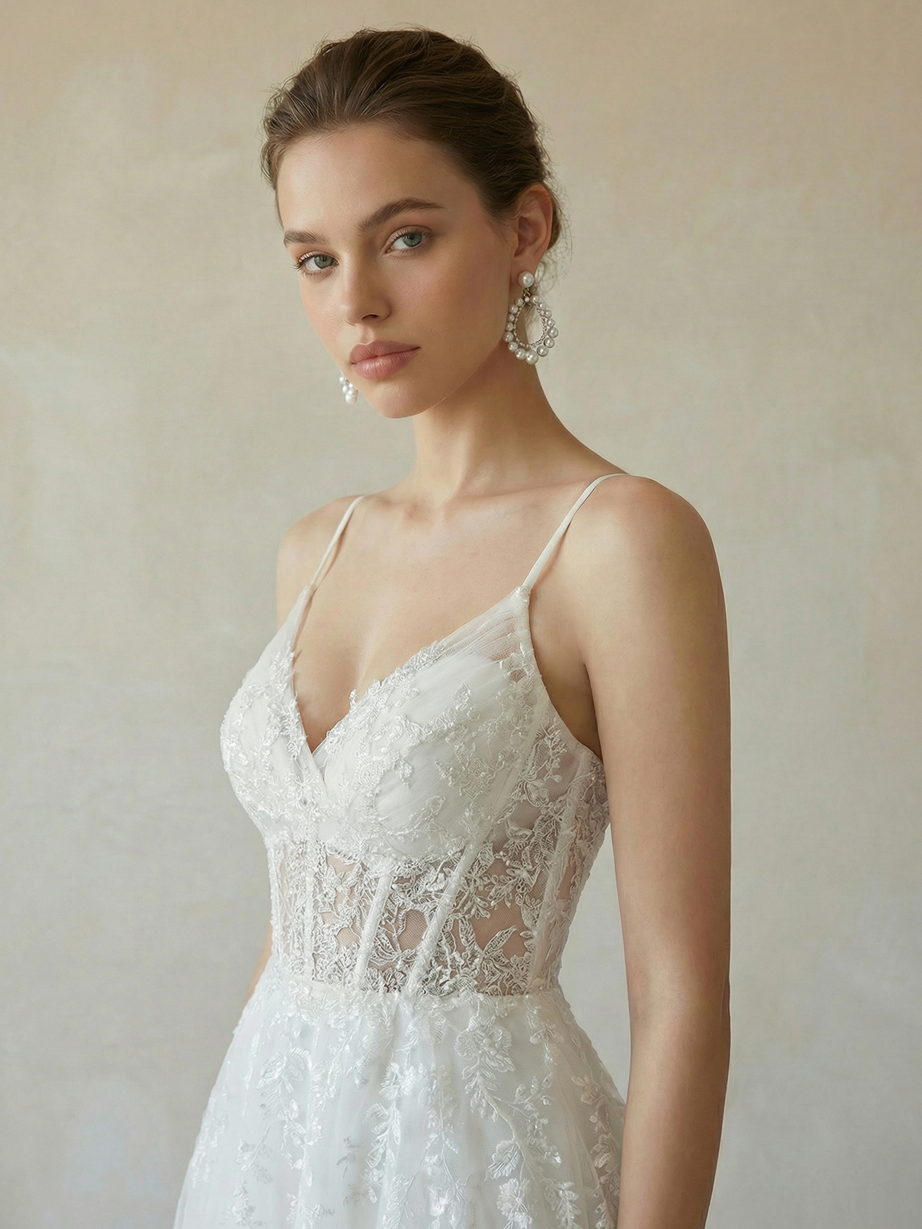 Spaghetti Straps Wedding Dress with Appliqued Beading