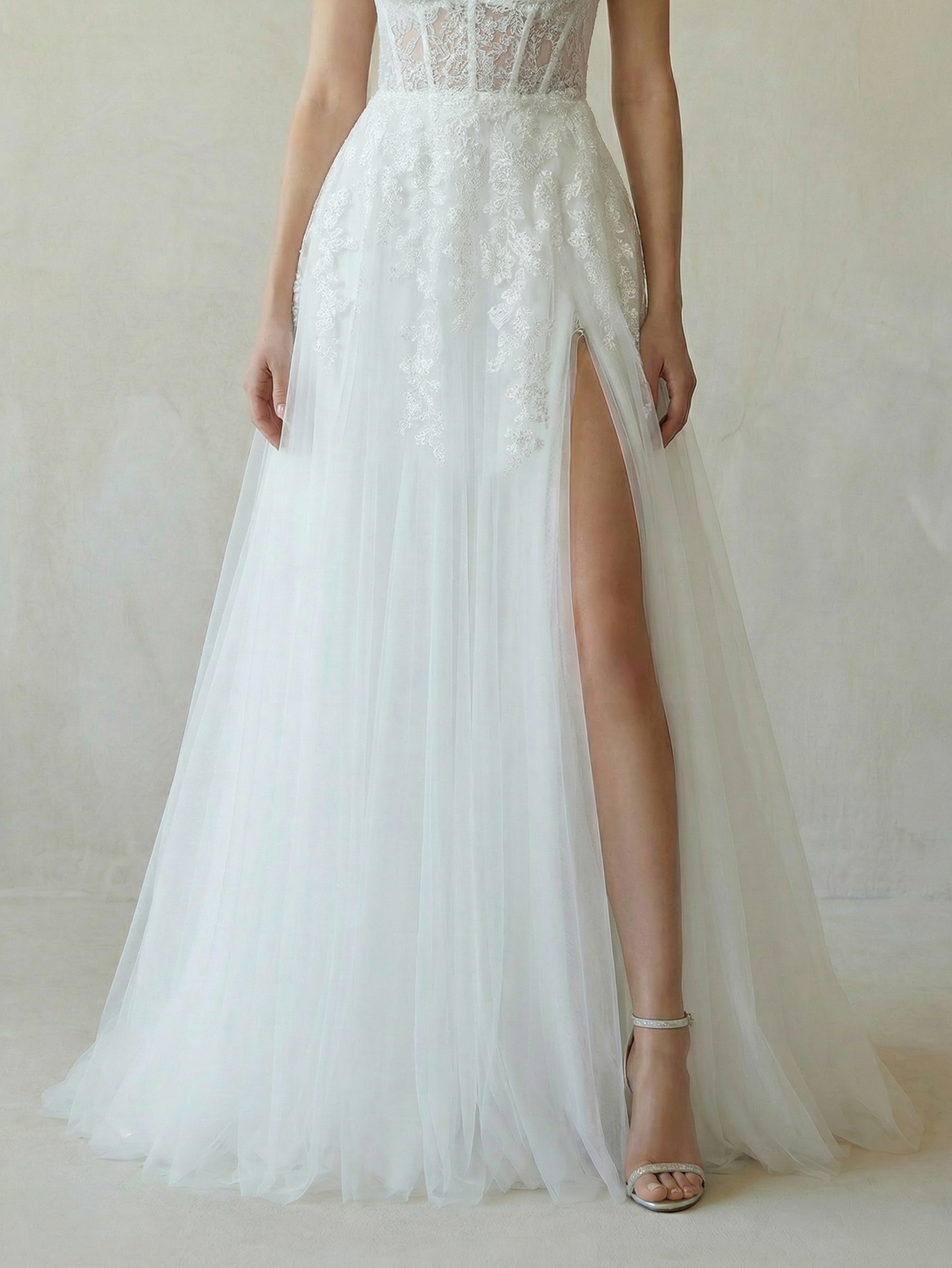 Spaghetti Straps Wedding Dress with Appliqued Beading