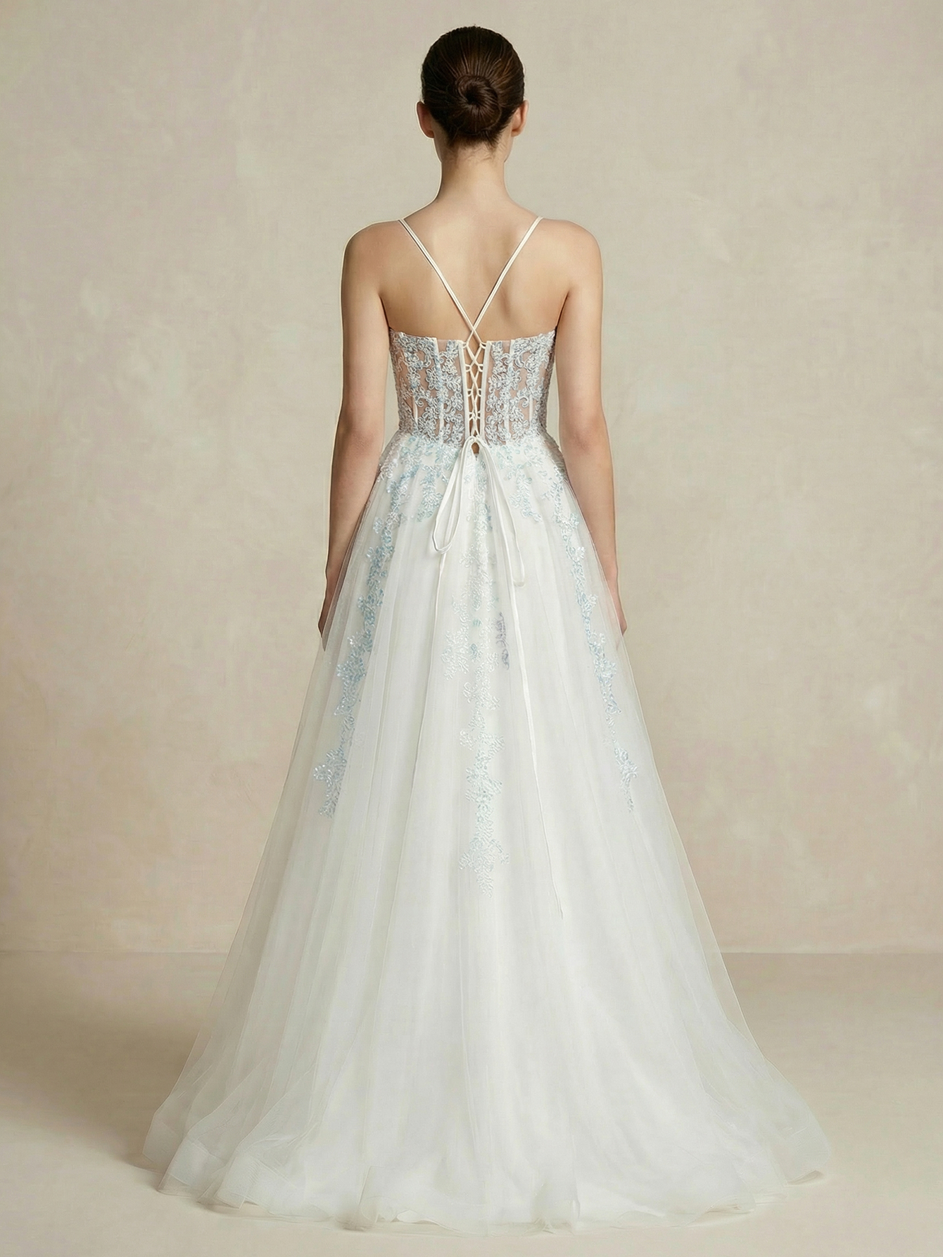 Spaghetti Straps Wedding Dress with Appliqued Beading