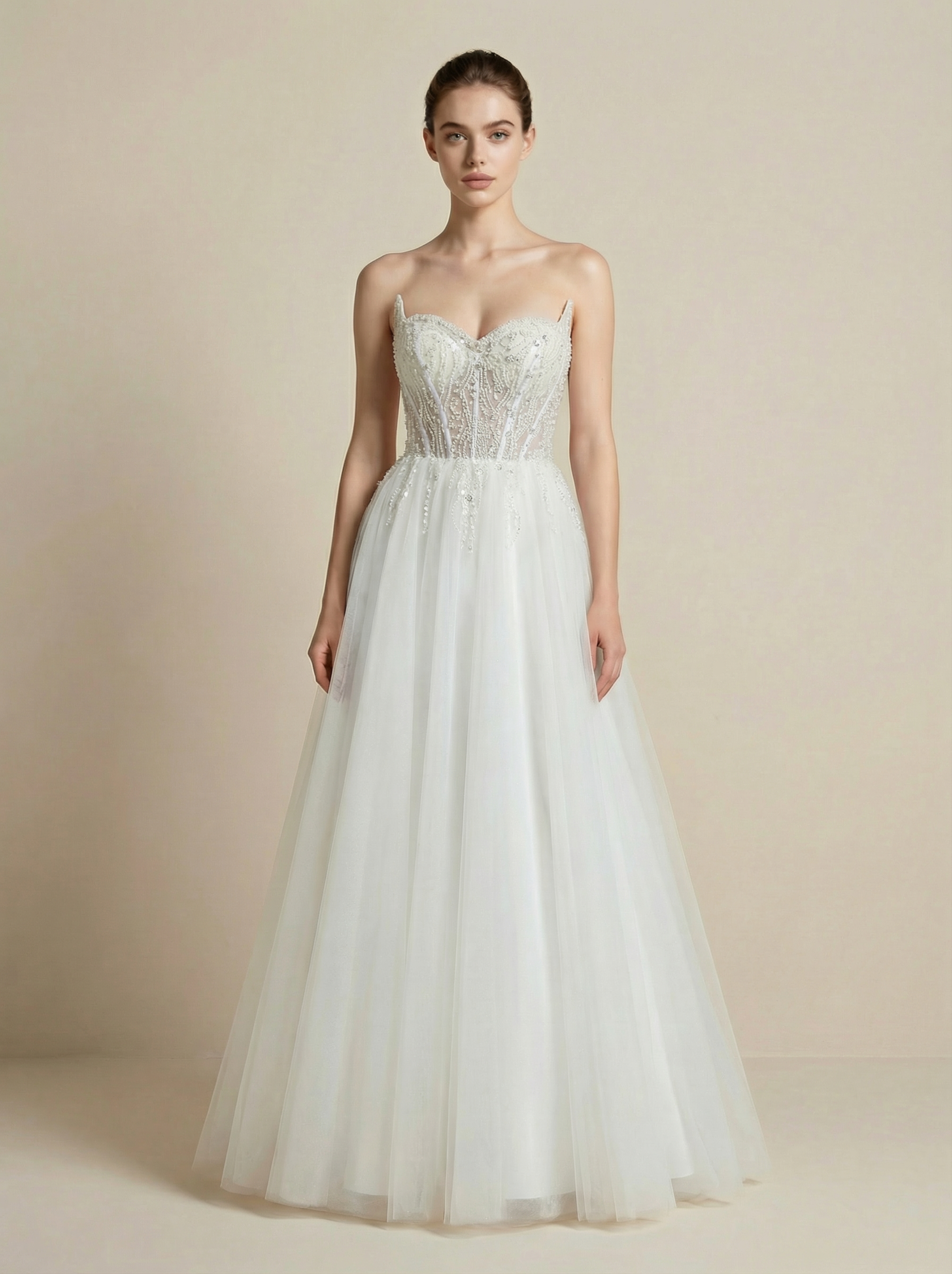 A-Line Tulle Embroidered Wedding Dress with Elegant Train