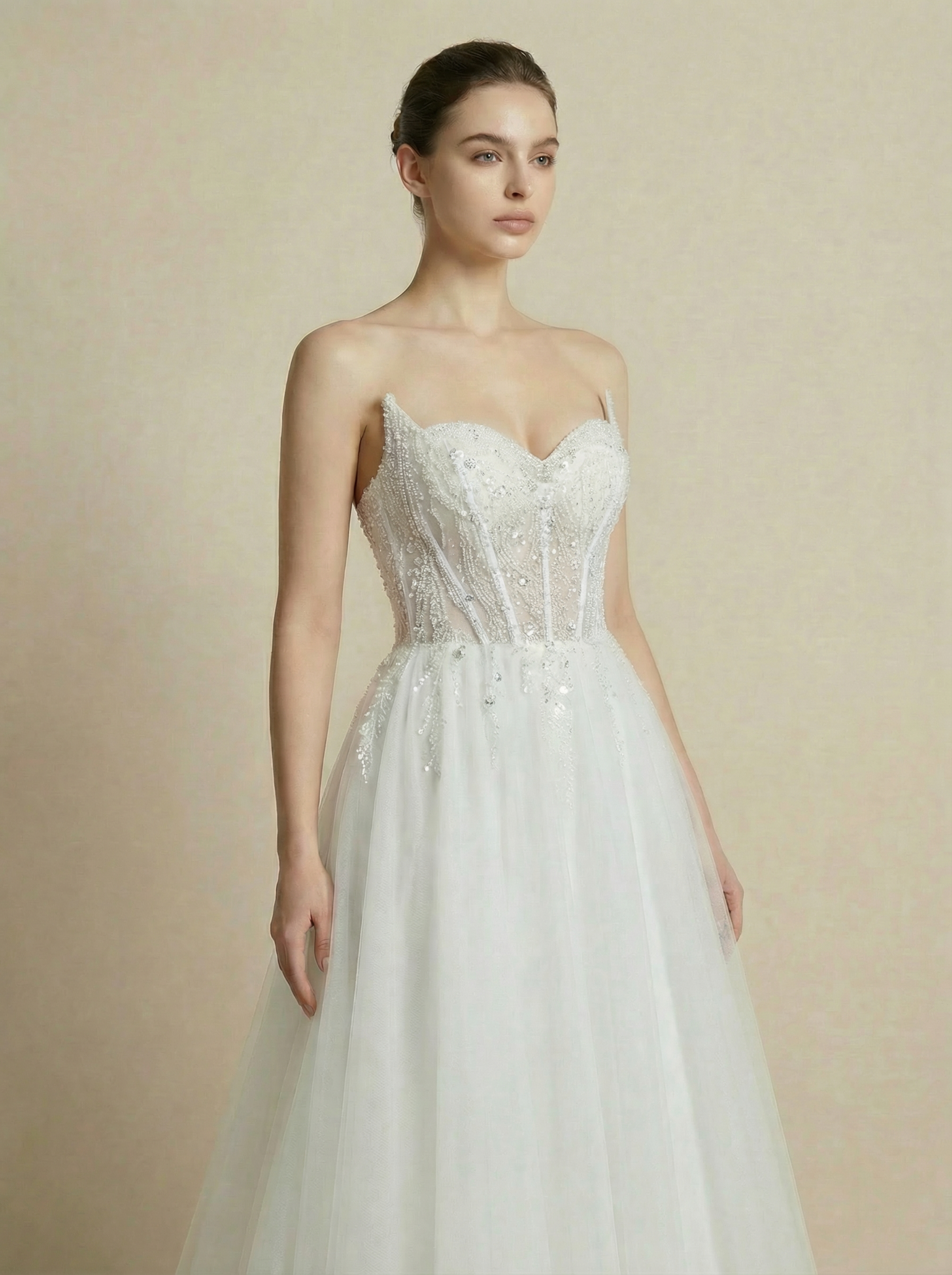 A-Line Tulle Embroidered Wedding Dress with Elegant Train