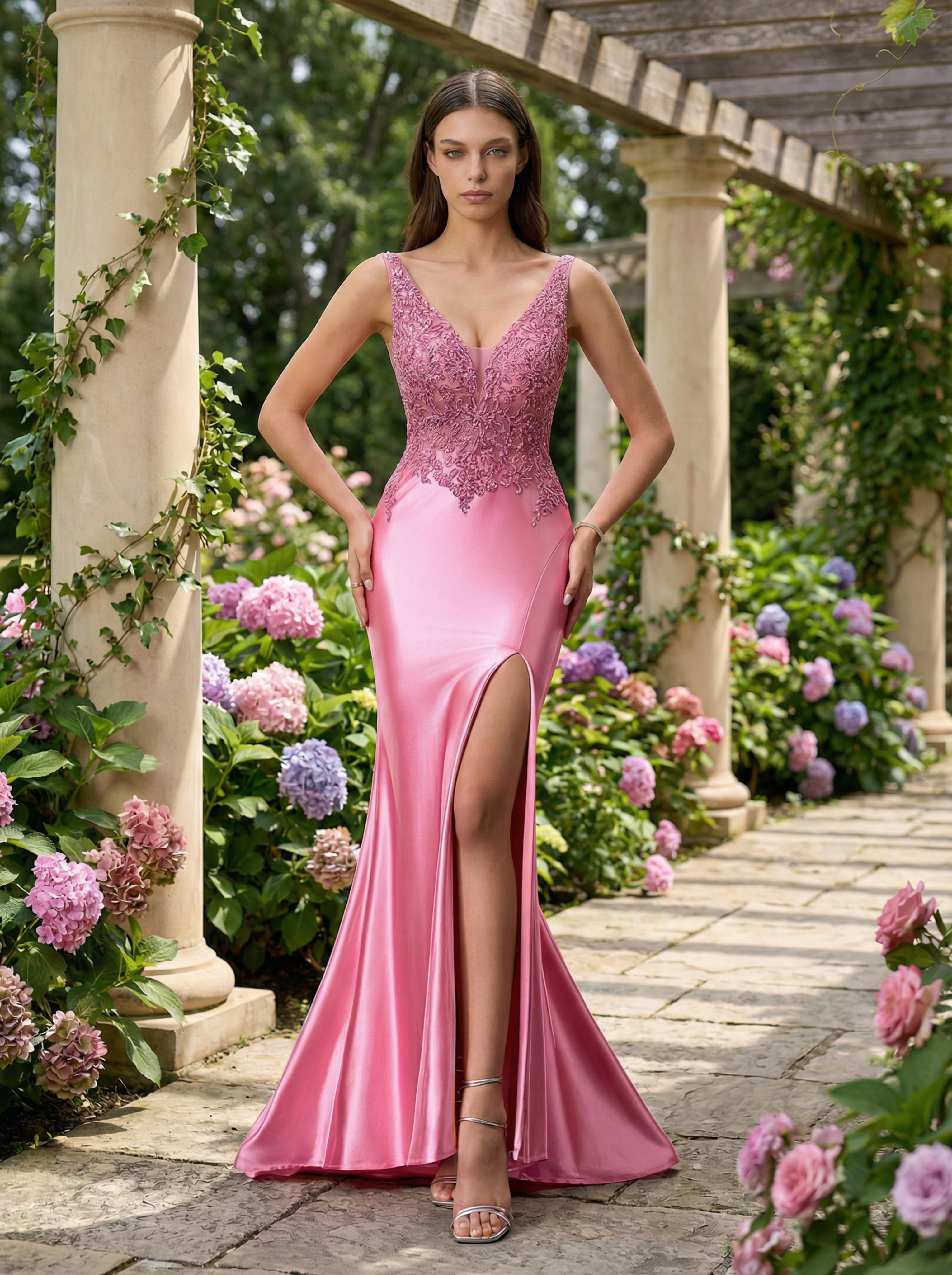 Alluring Double-Strap V-Neck Mermaid Dress with a High Slit