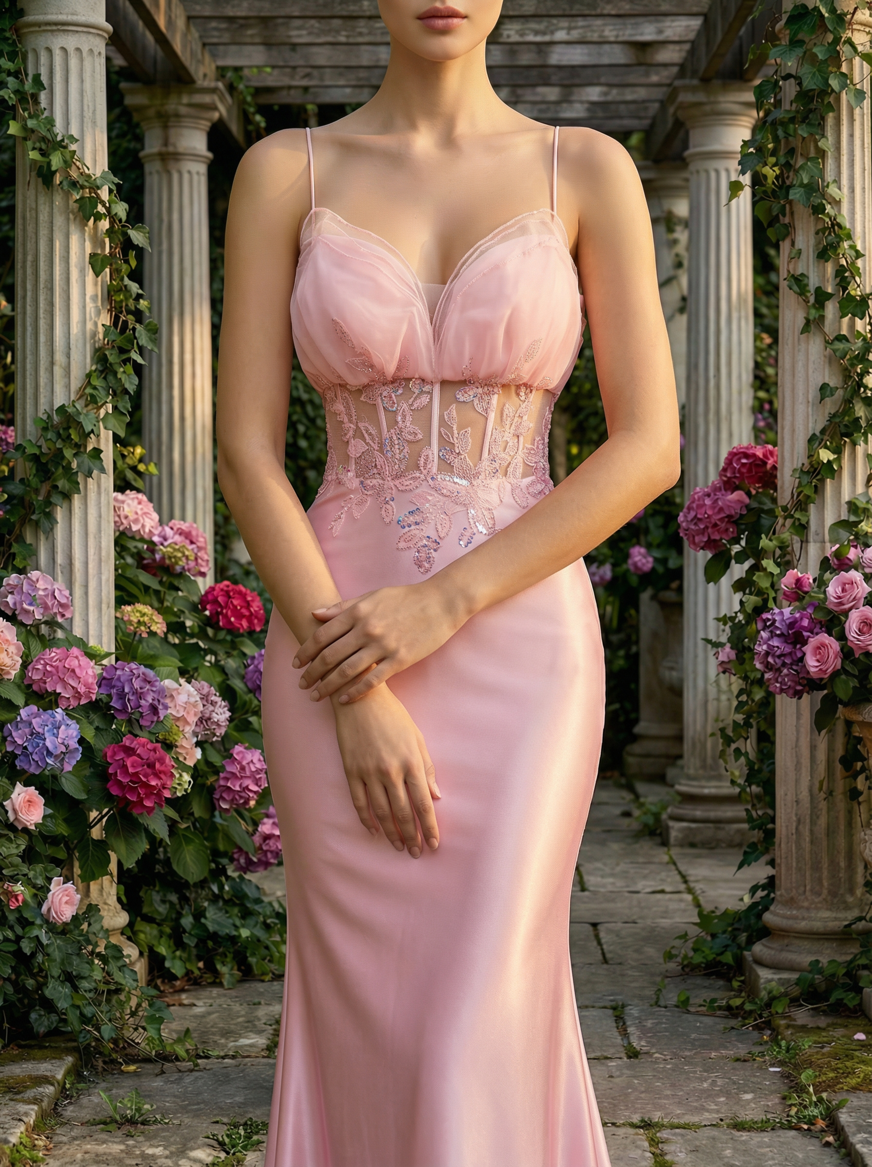 Cute Spaghetti Strap Beaded Embroidery Mermaid Evening Gown