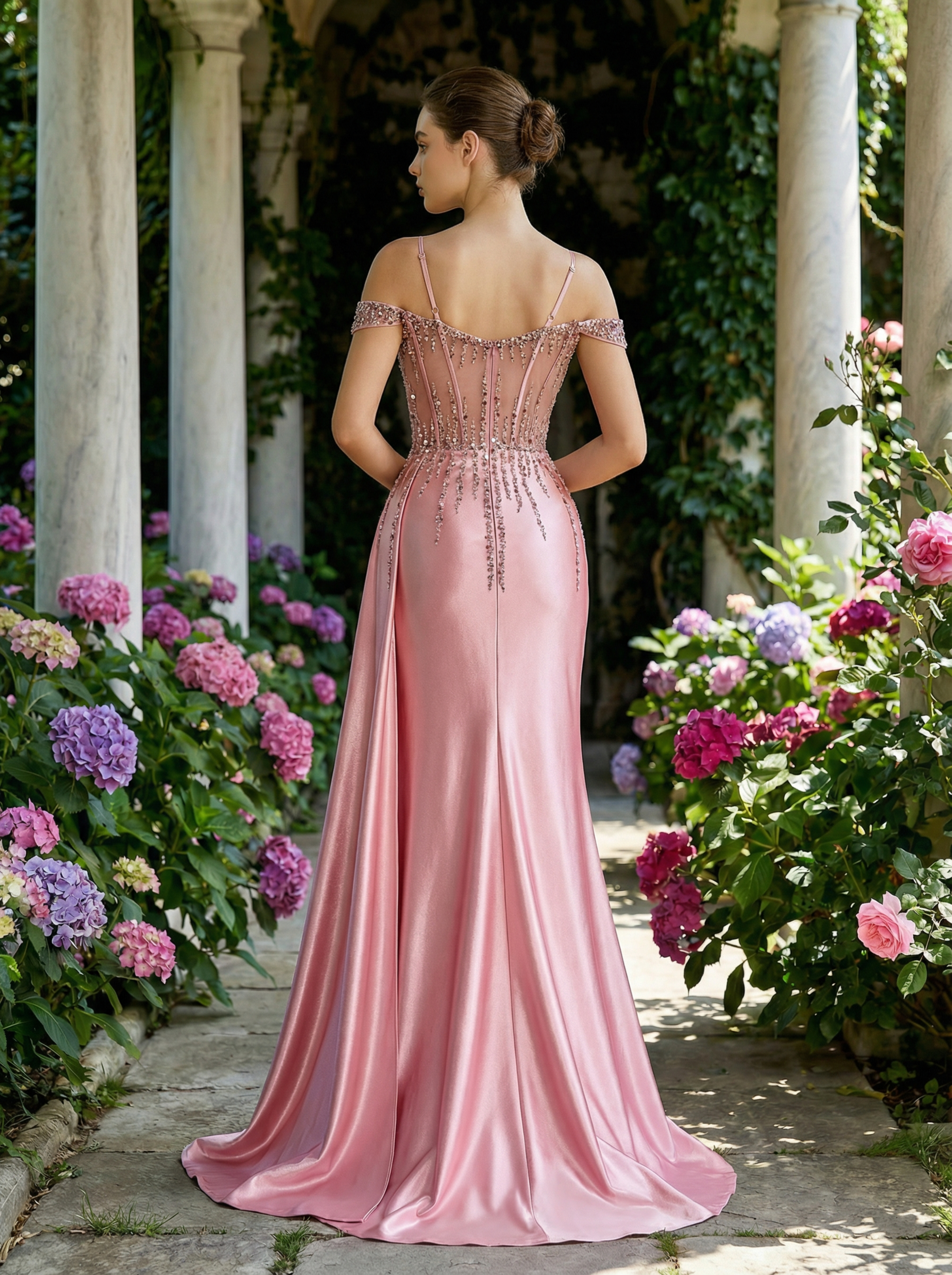 Beaded Mermaid Evening Gown with Delicate Spaghetti Straps