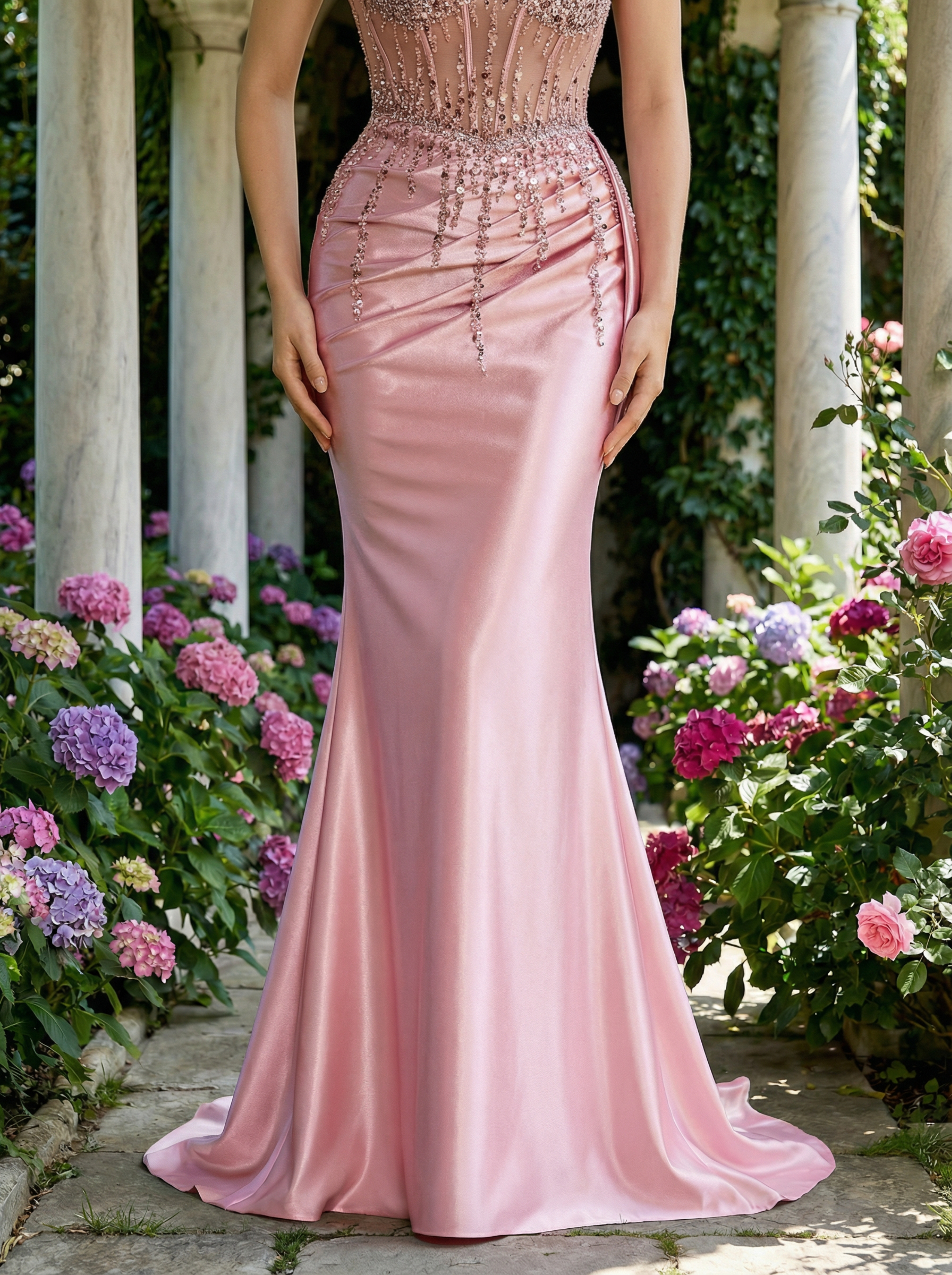 Beaded Mermaid Evening Gown with Delicate Spaghetti Straps